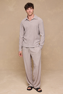 Arty Long Sleeve Open Collar Polo - Mushroom
