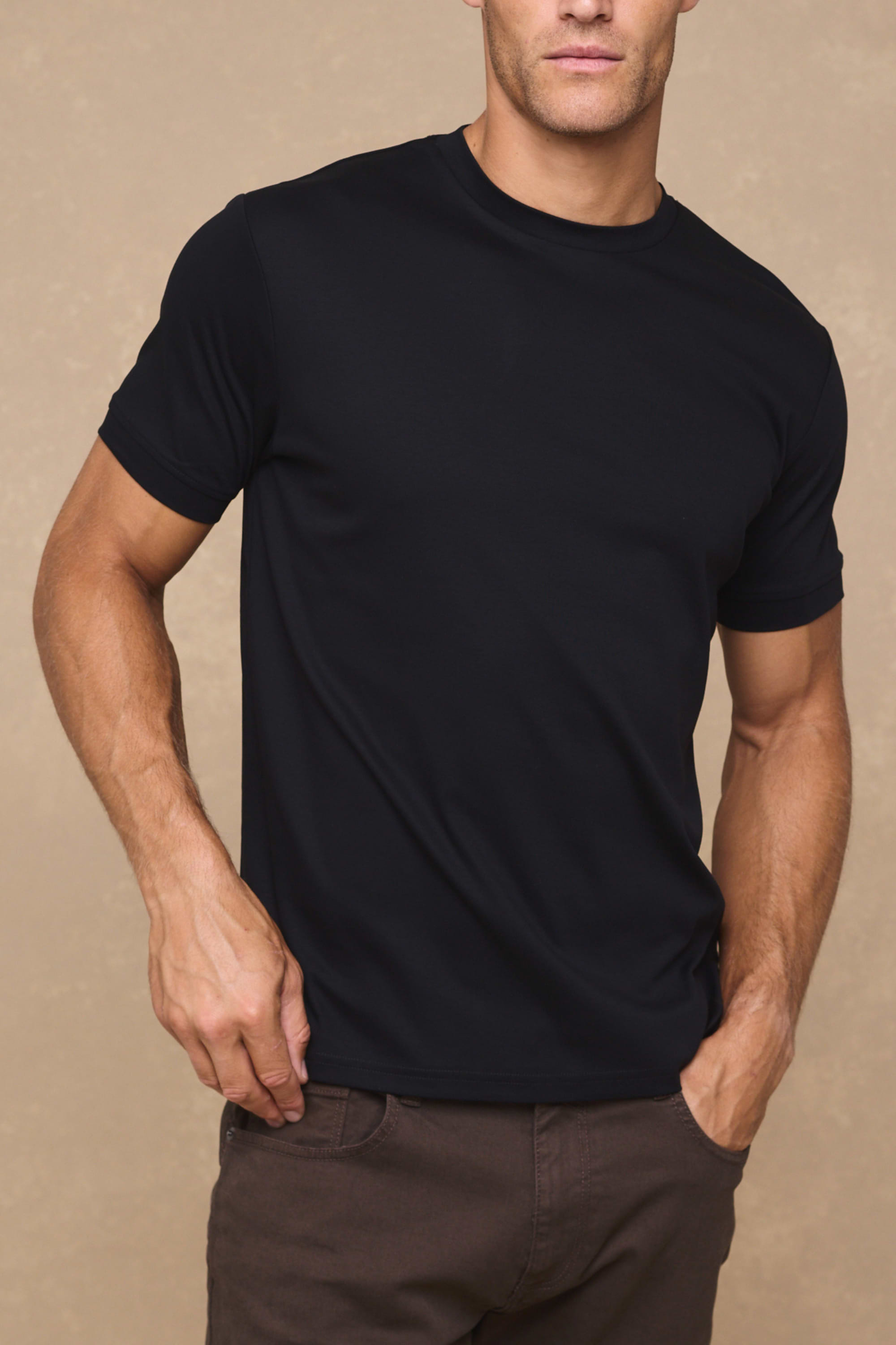 Luxuriöses, merzerisiertes T-Shirt - Schwarz