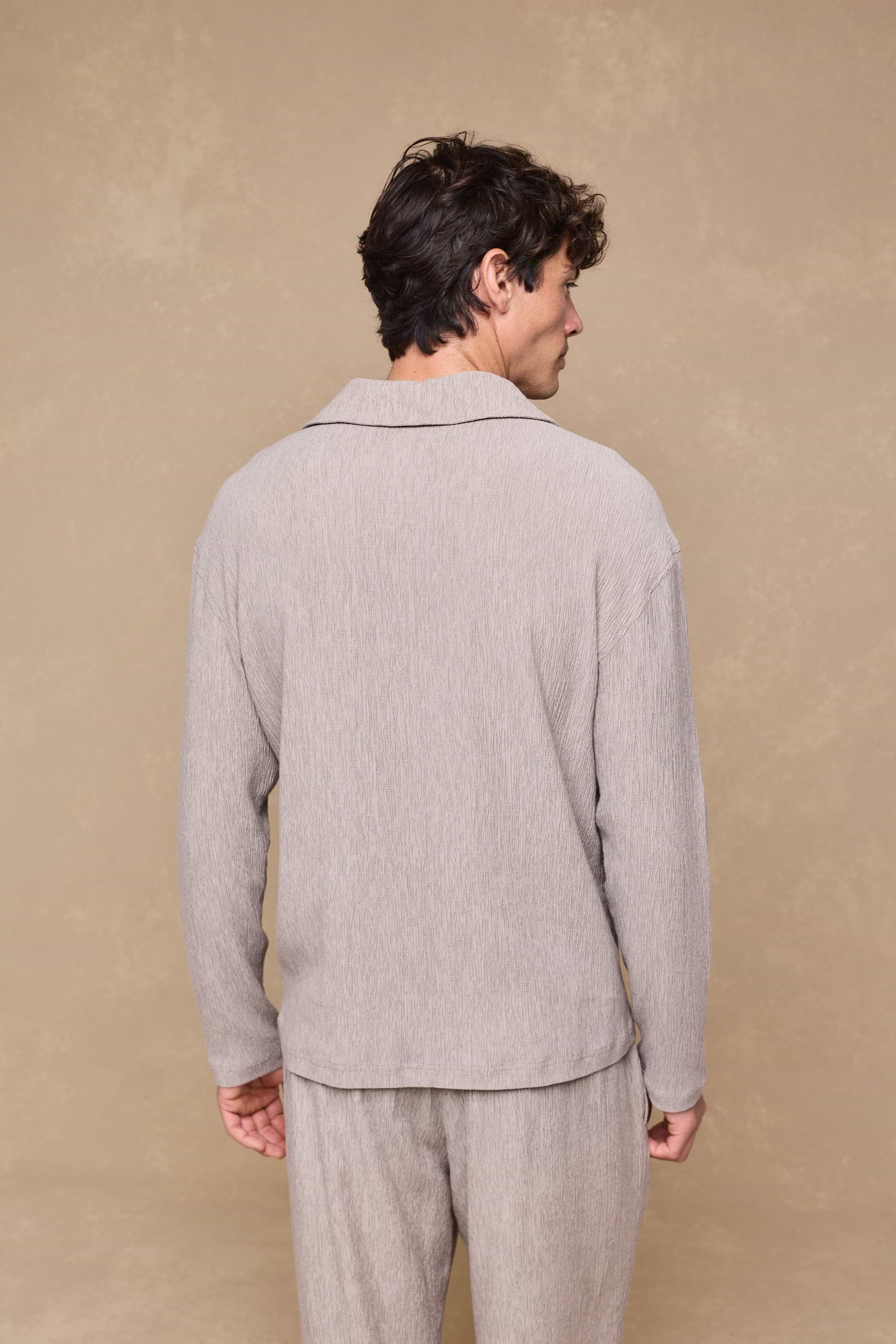 Arty Long Sleeve Open Collar Polo - Mushroom