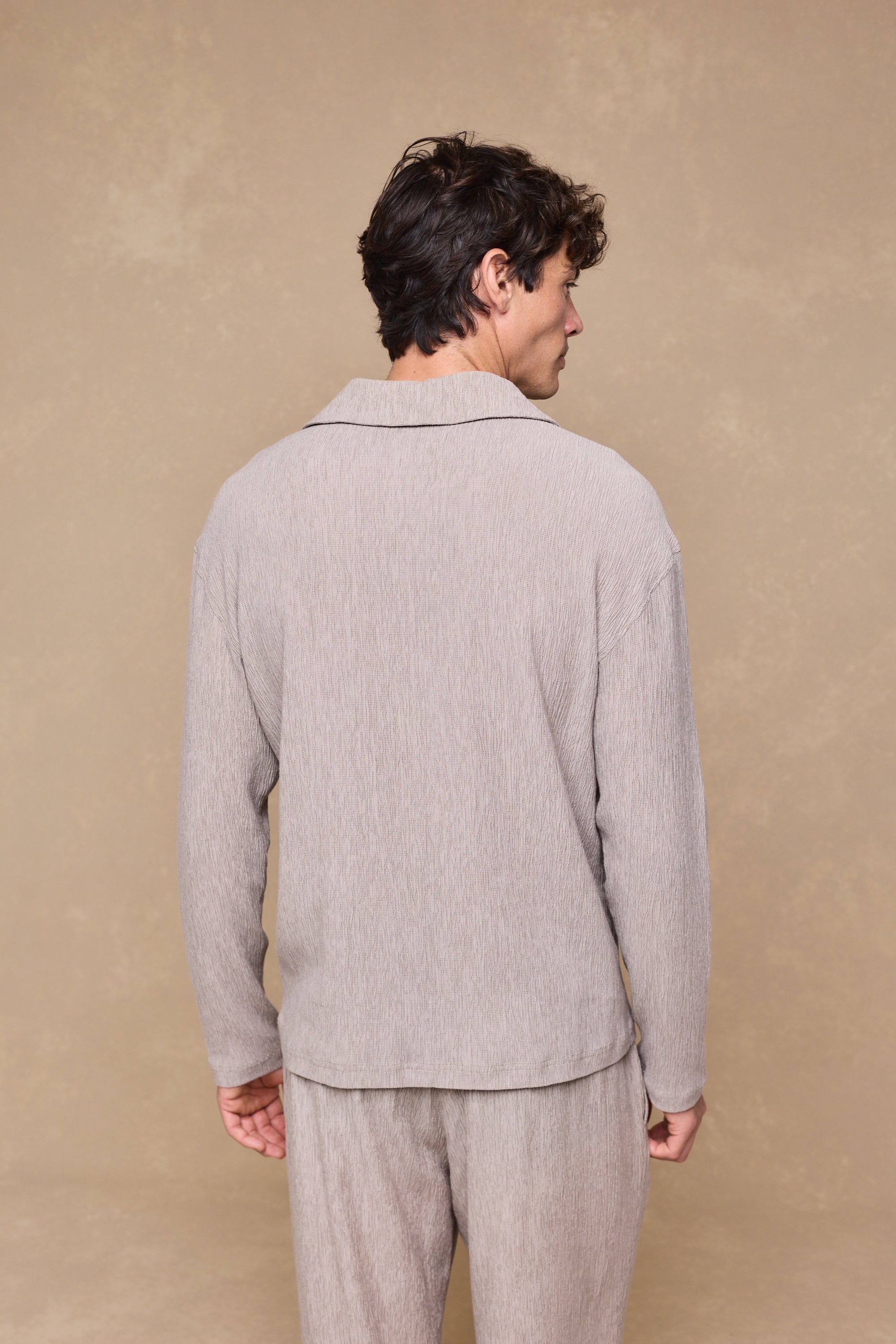 Arty Long Sleeve Open Collar Polo - Mushroom