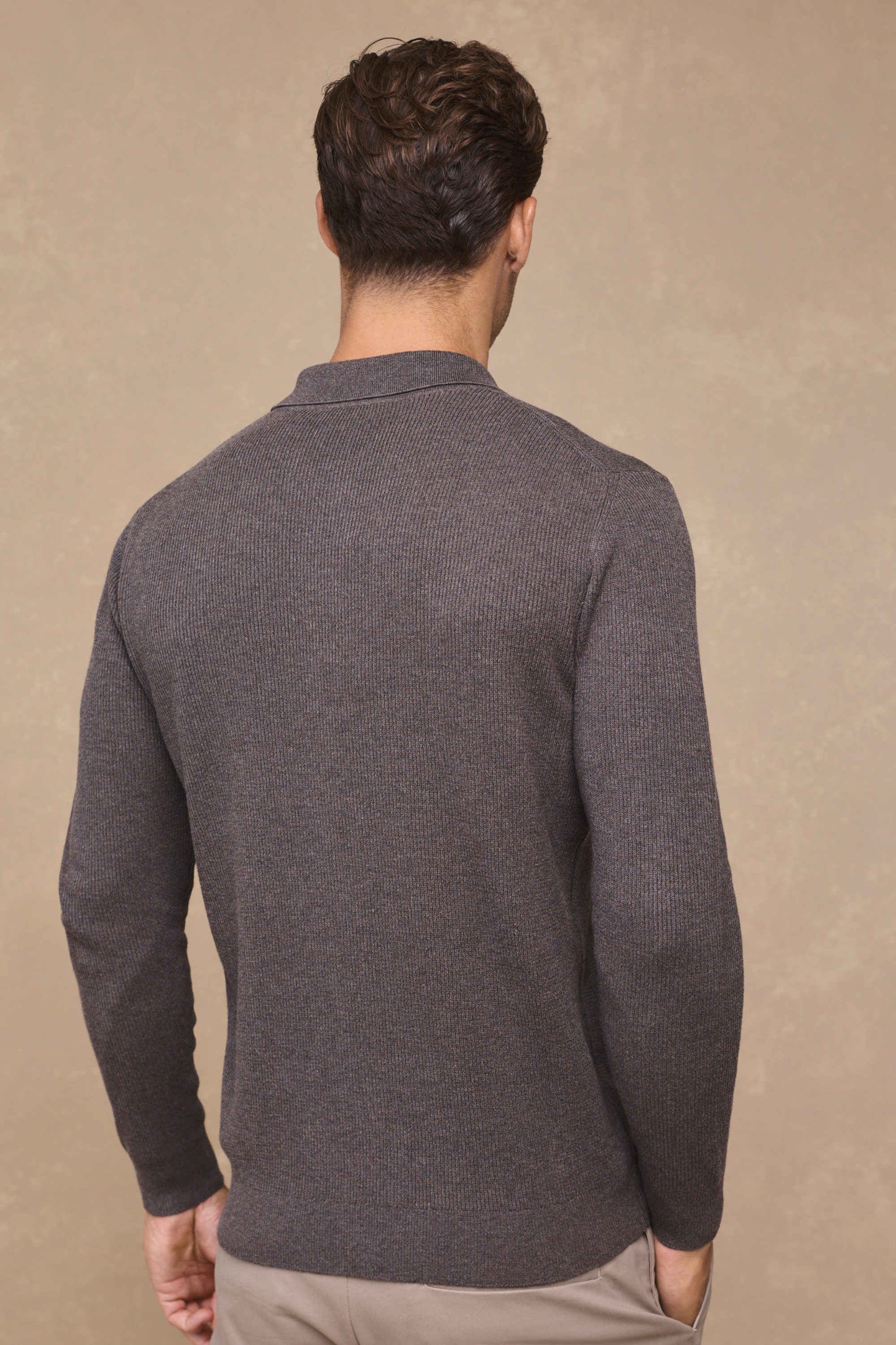 Elias Rib Top Pocket Cardigan - Light Brown Marl