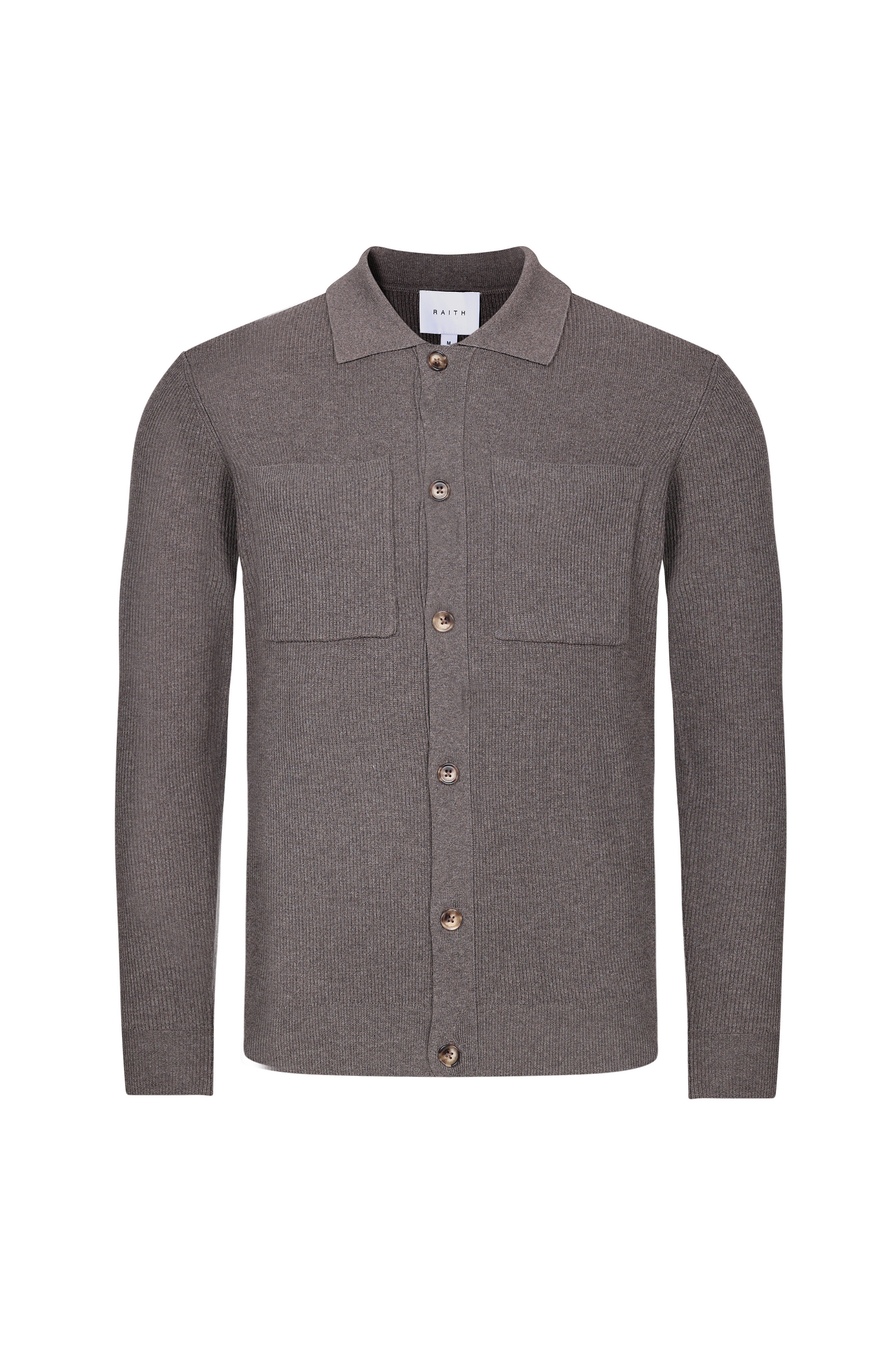 Elias Rib Top Pocket Cardigan - Light Brown Marl
