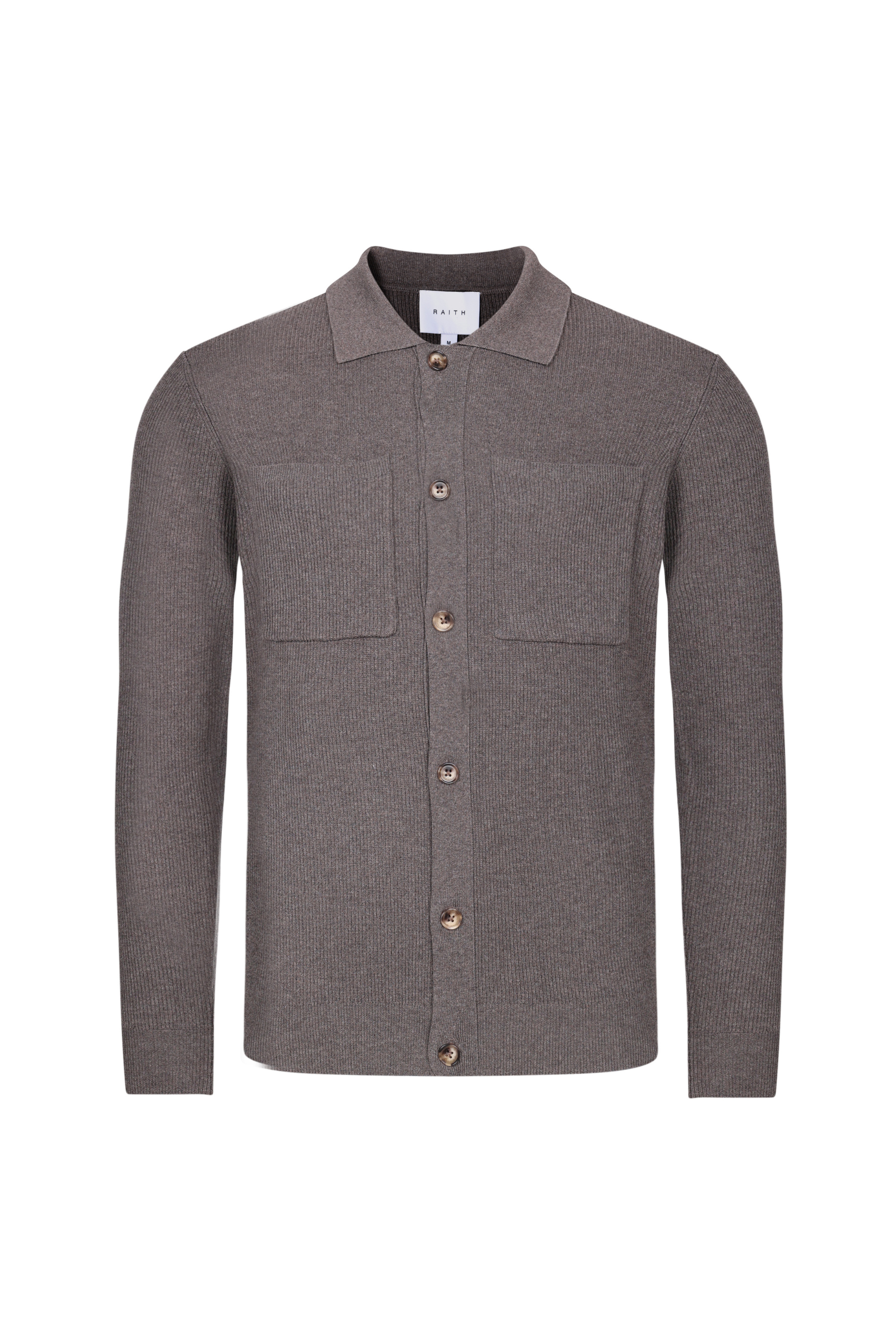 Elias Rib Top Pocket Cardigan - Light Brown Marl
