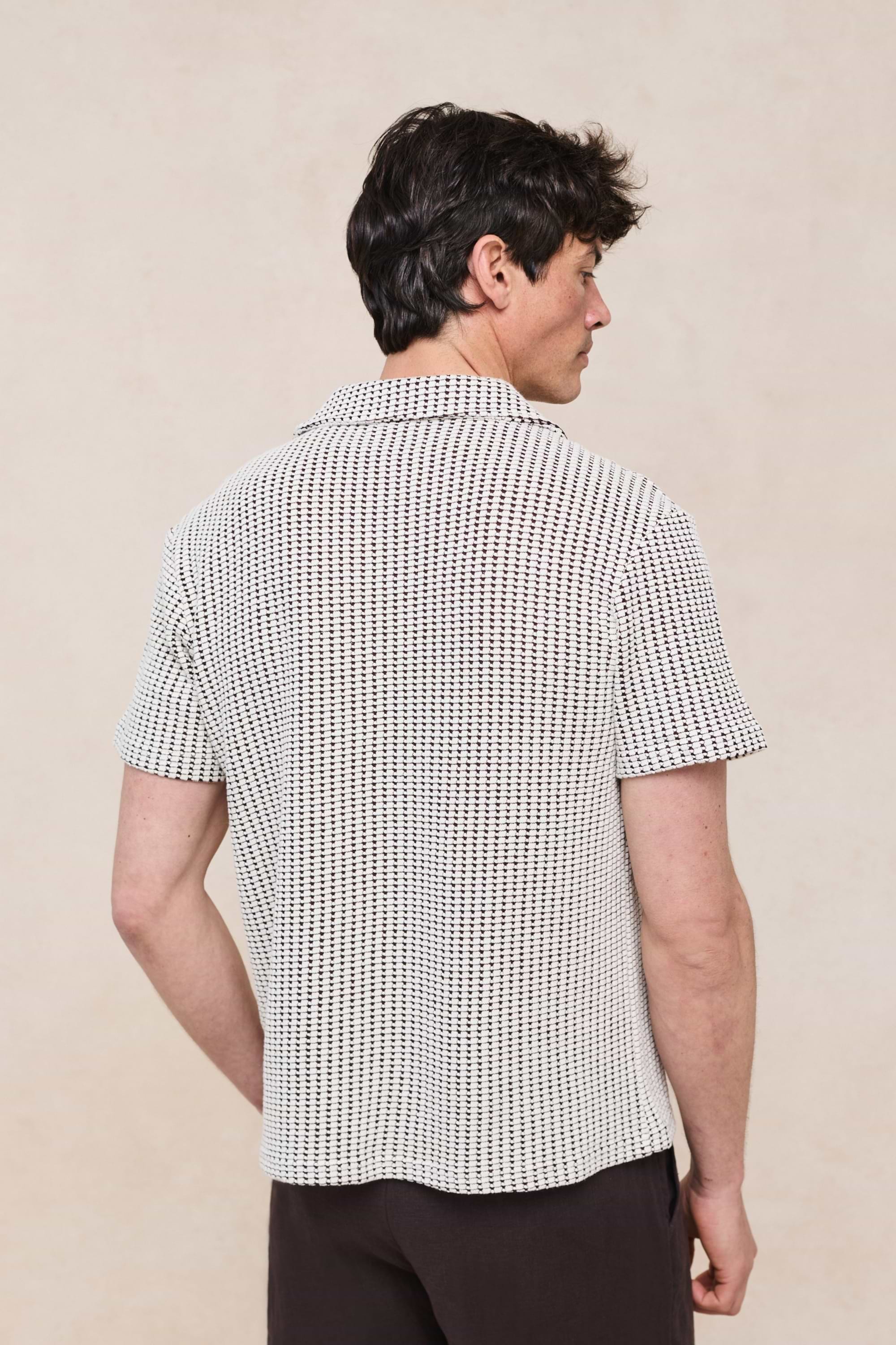 Marcos Patterned Waffle Short Sleeve Shirt - White/Brown