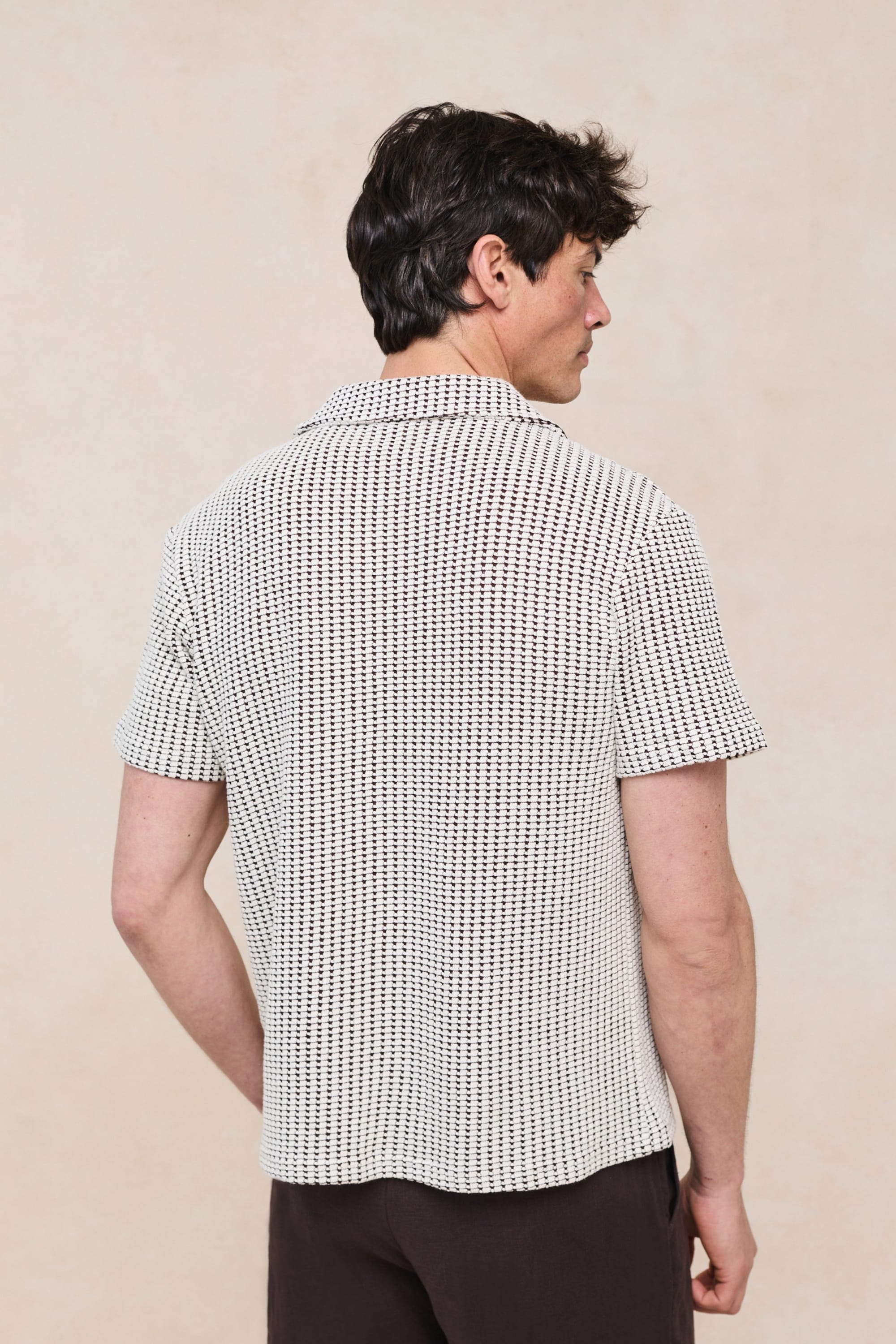 Marcos Patterned Waffle Short Sleeve Shirt - White/Brown
