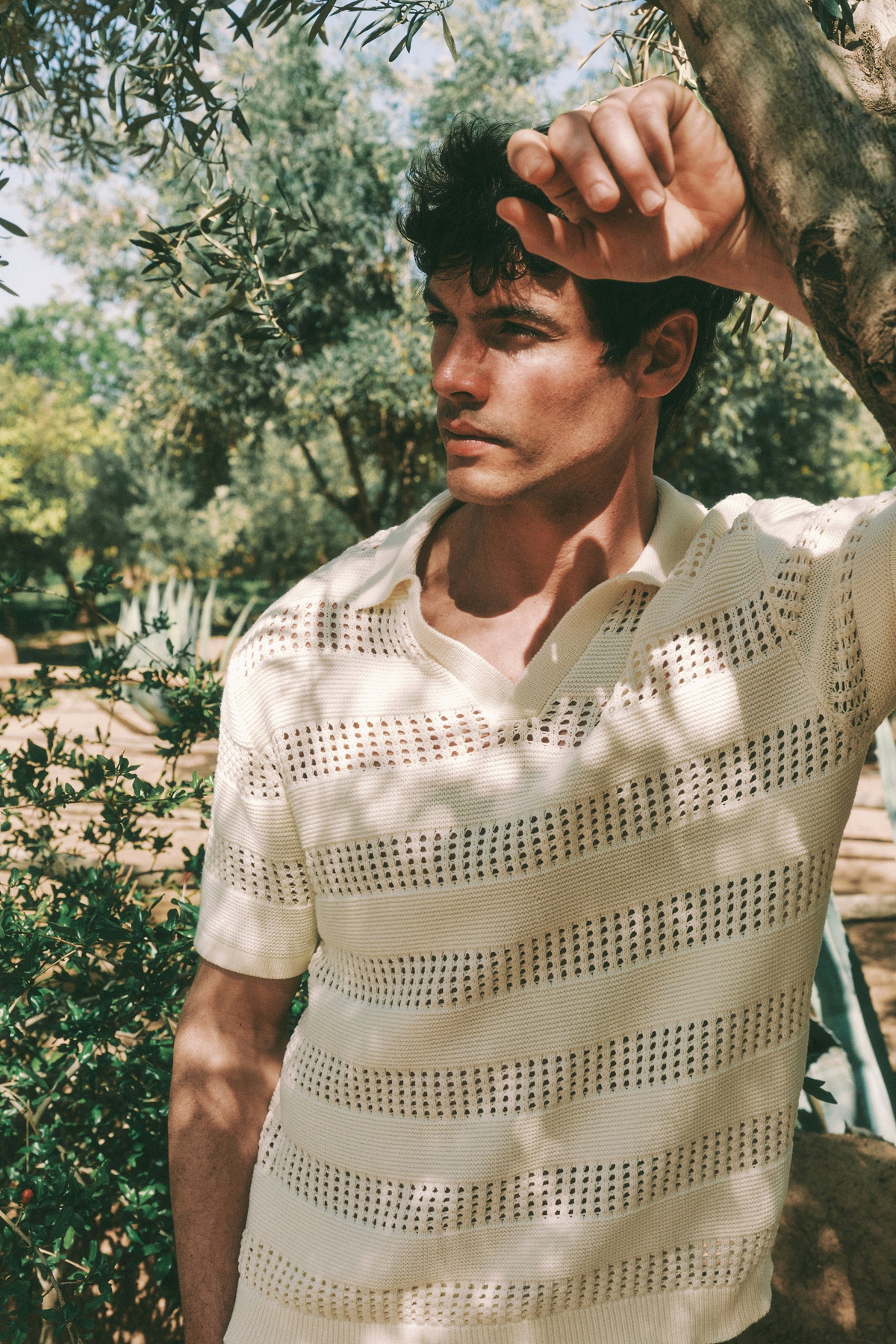 Frattina Häkel-Baumwollstrick-Poloshirt – Ecru