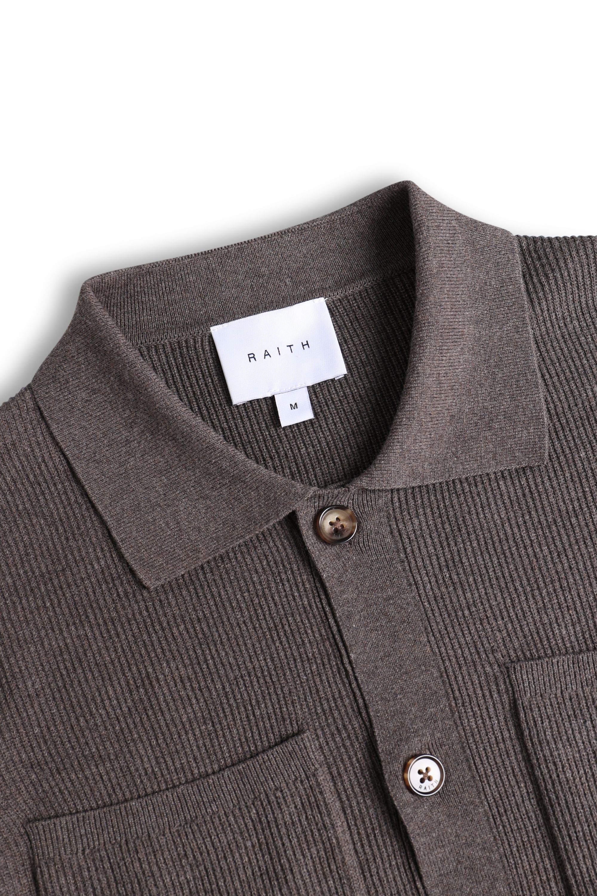 Elias Rib Top Pocket Cardigan - Light Brown Marl