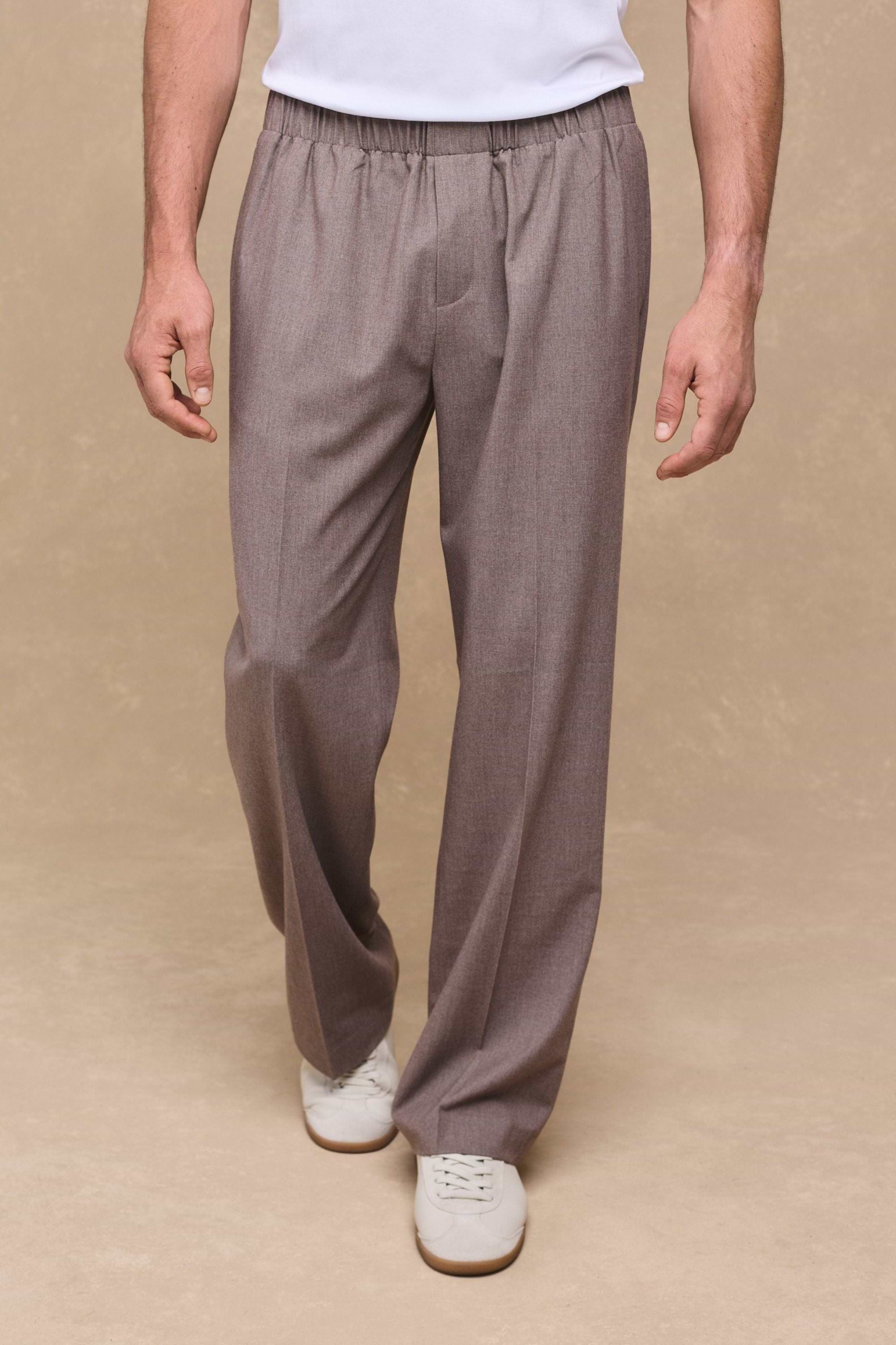 Johan Elasticated Waist Relaxed Fit Trouser - Taupe Marl