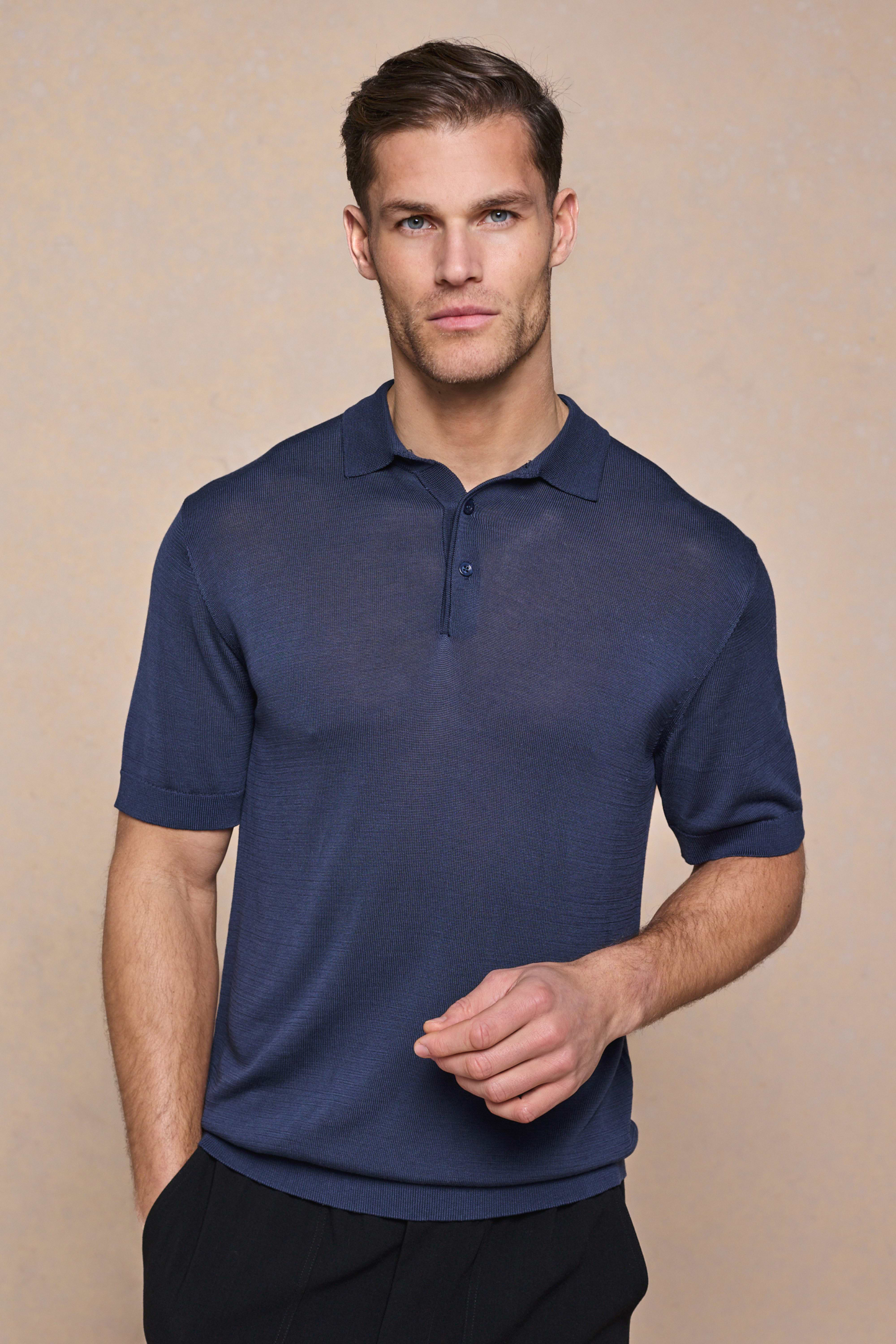 Pablo Half Placket Short Sleeve Knitted Polo - Navy