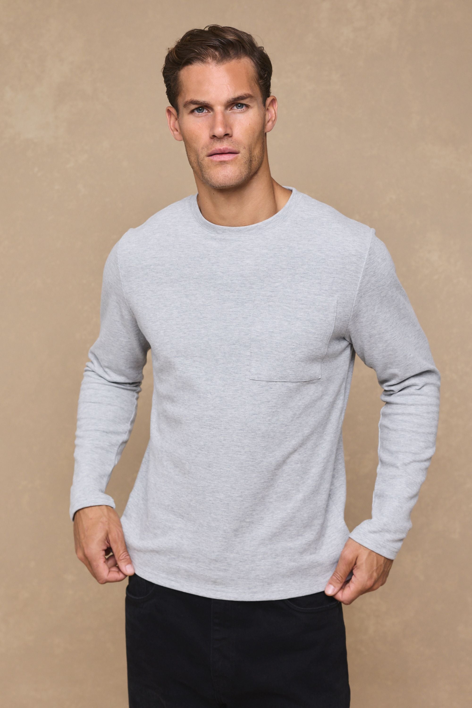 Tyler Long Sleeve Top - Grey Marl