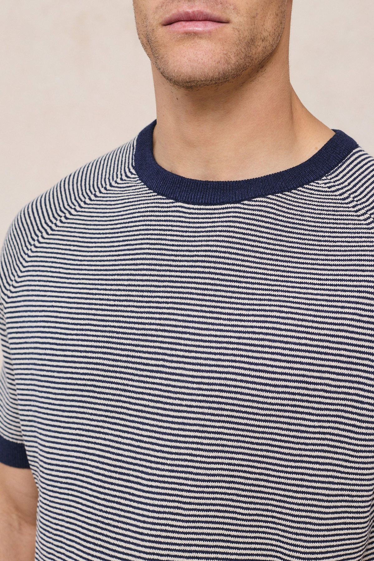 Rafael Linen Striped Crew Neck T-Shirt - Navy/Beige
