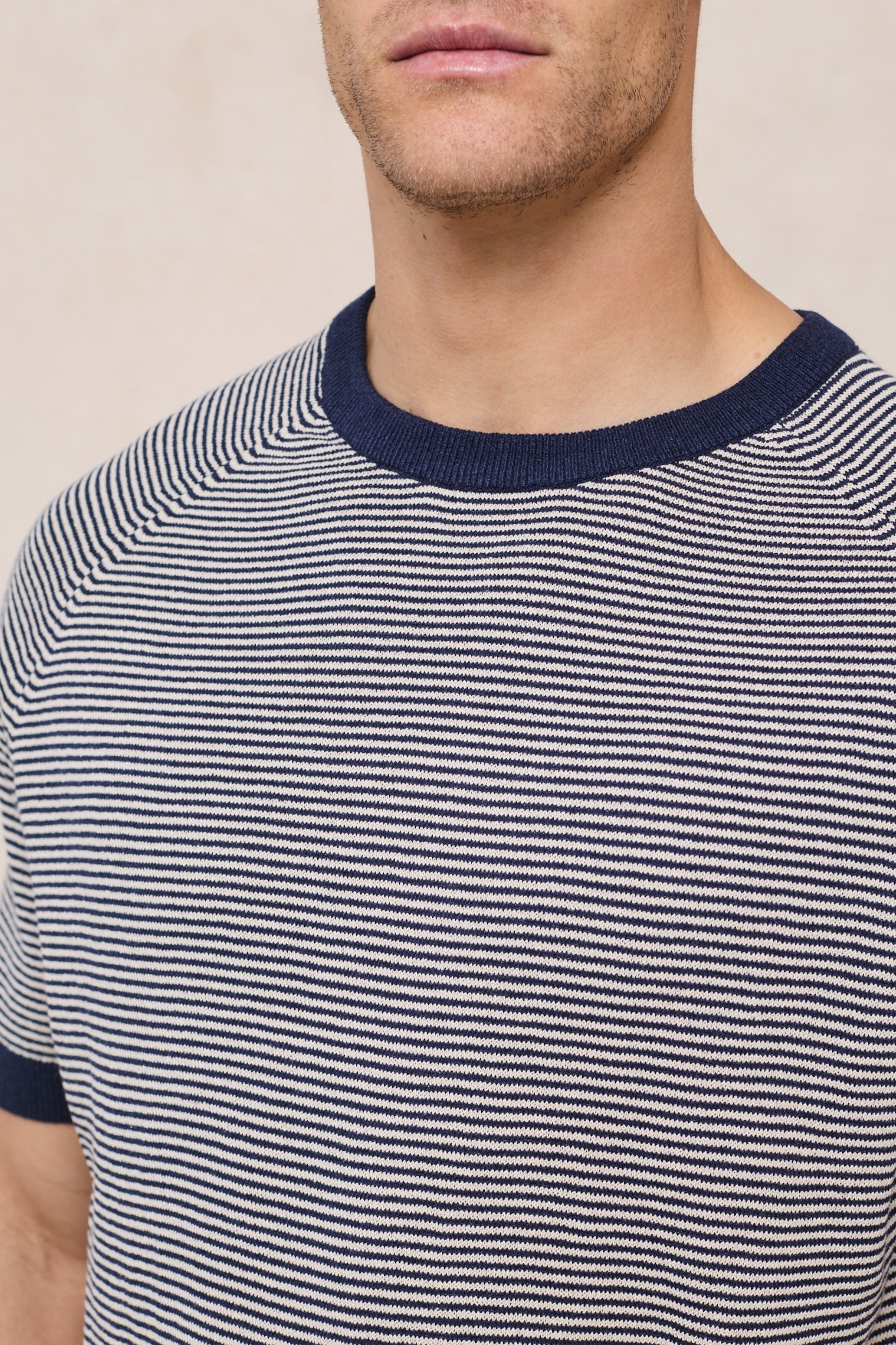Rafael Linen Striped Crew Neck T-Shirt - Navy/Beige