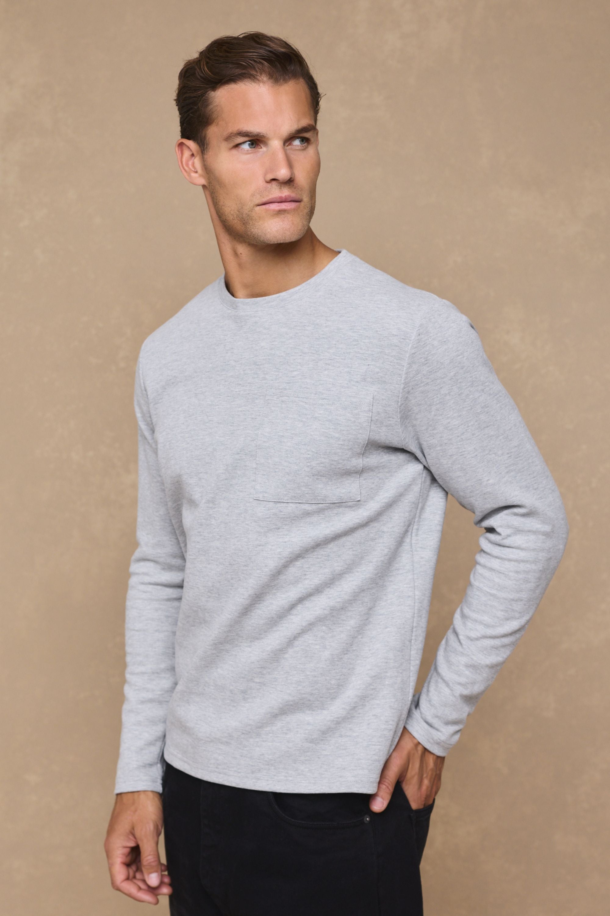 Tyler Long Sleeve Top - Grey Marl