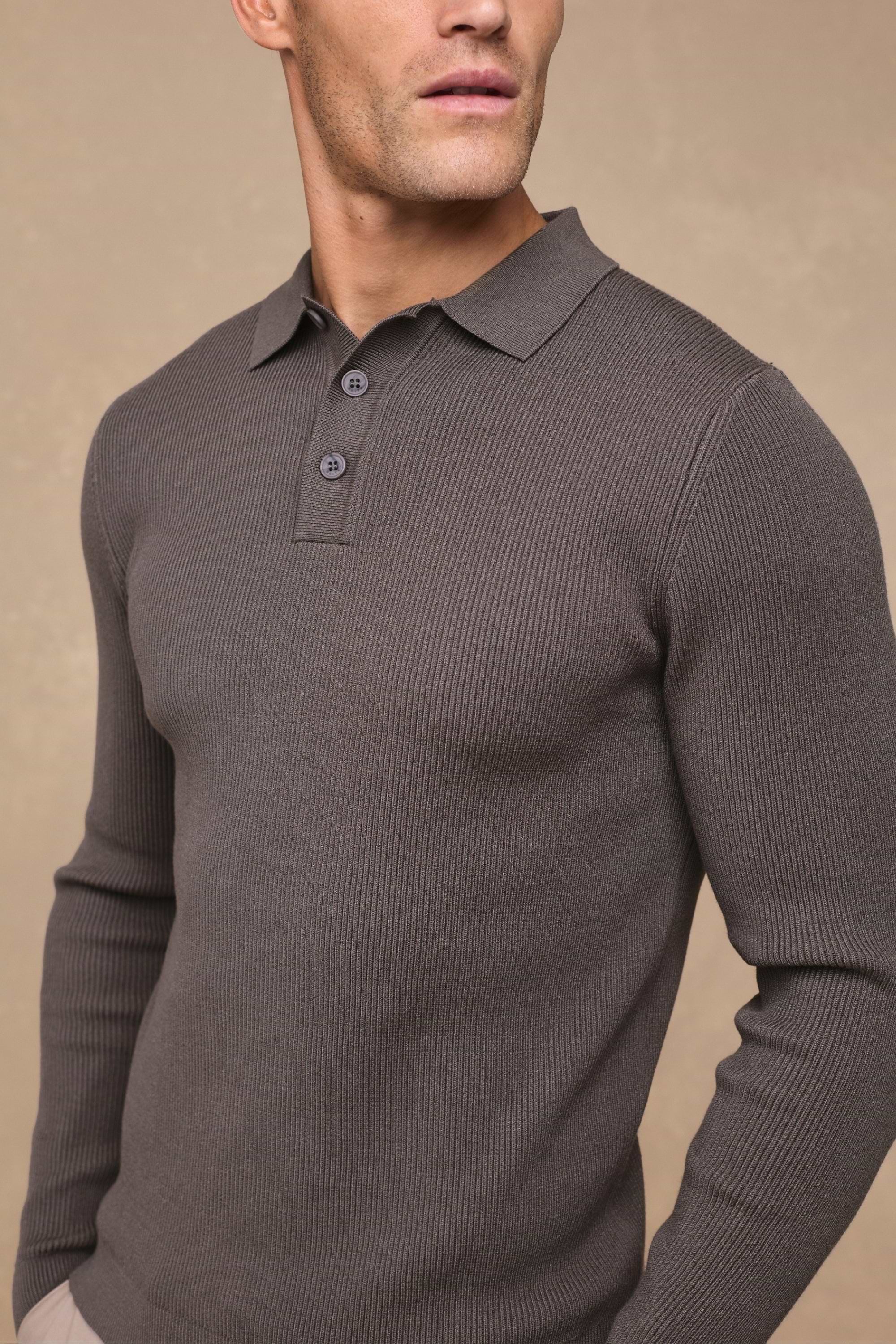 Angus Rib Knit Polo - Mushroom