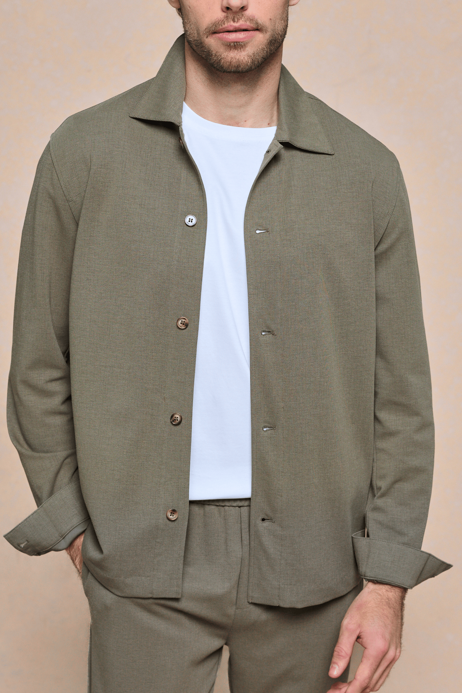 Geneva Textured Overshirt - Khaki