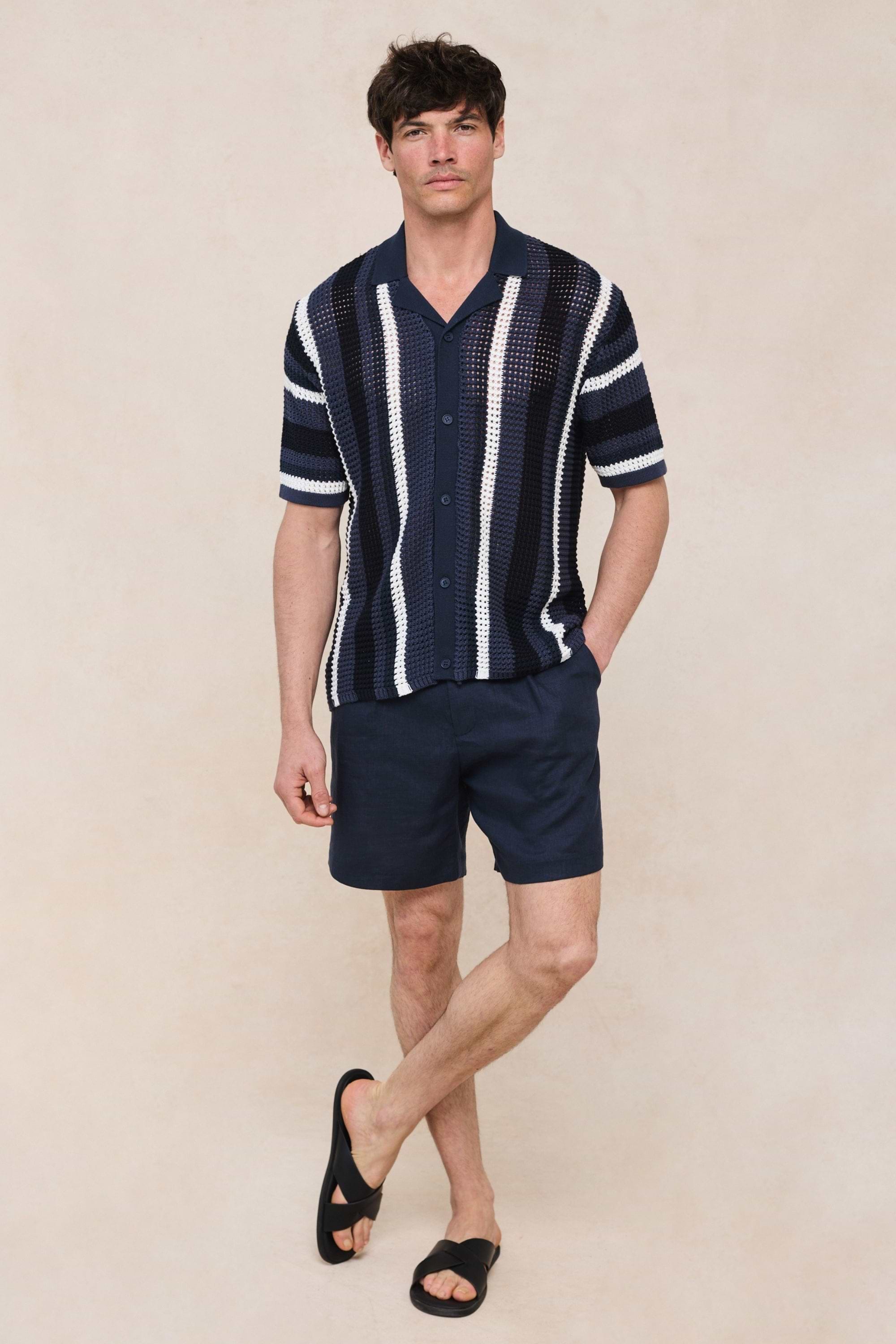 Dell'Amore Crochet Knit Shirt - Navy