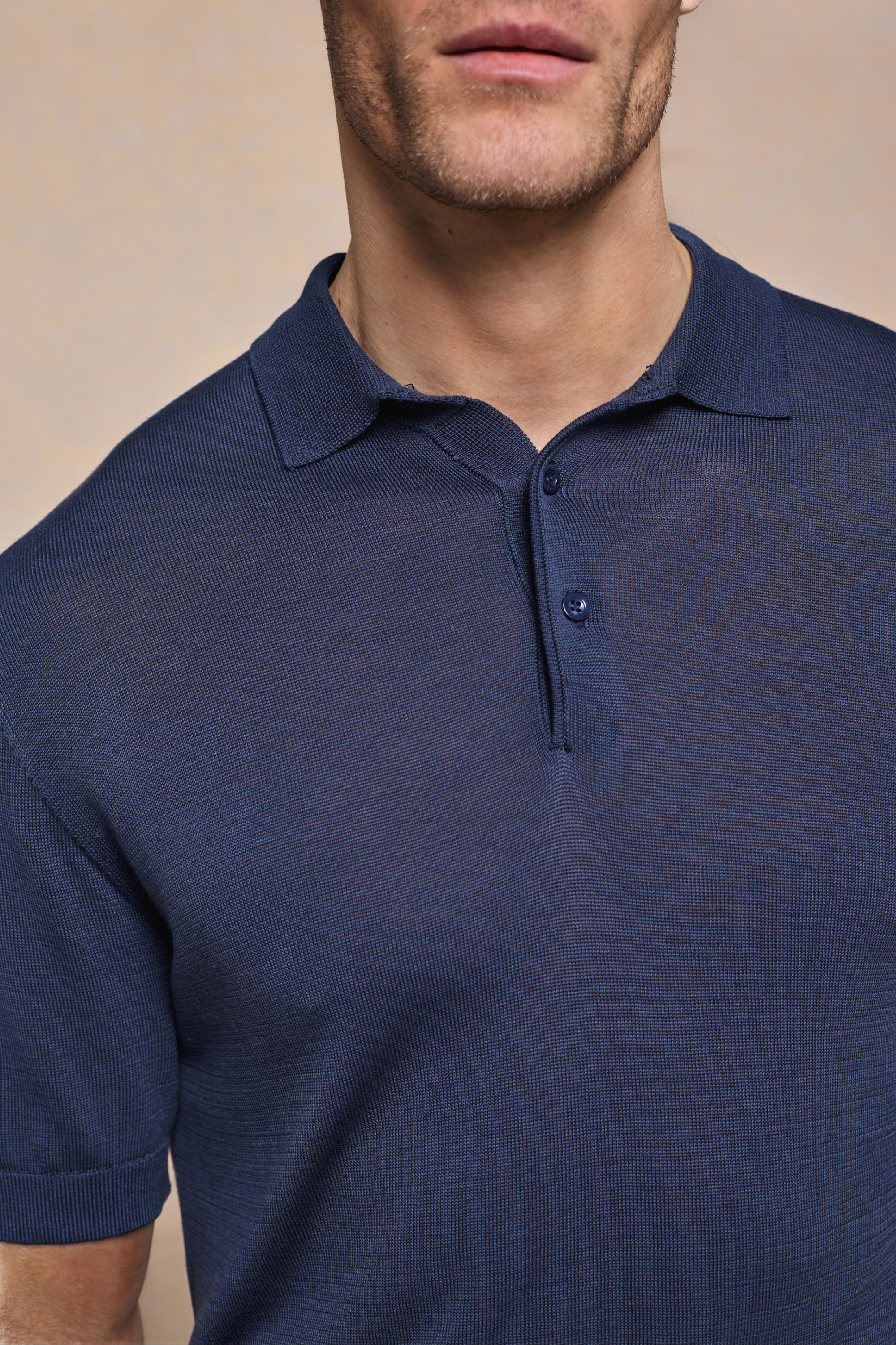 Pablo Half Placket Short Sleeve Knitted Polo - Navy