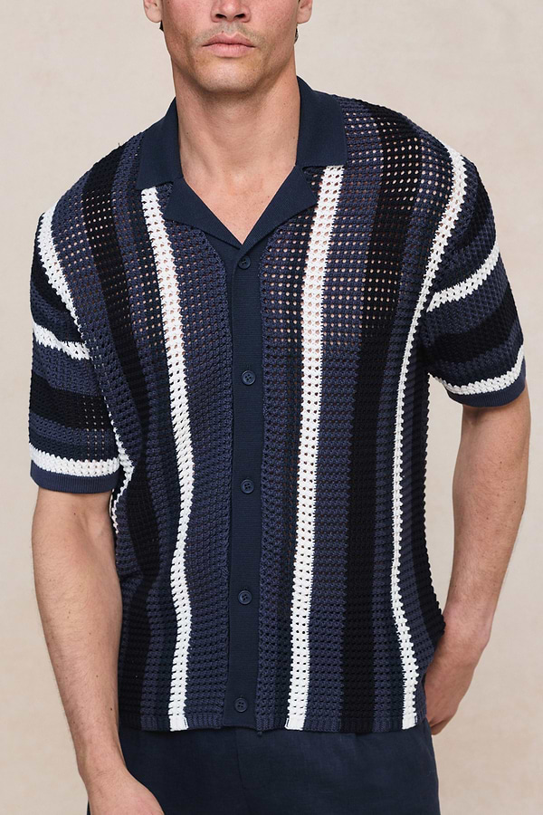 Dell'Amore Häkelstrickhemd - Marineblau