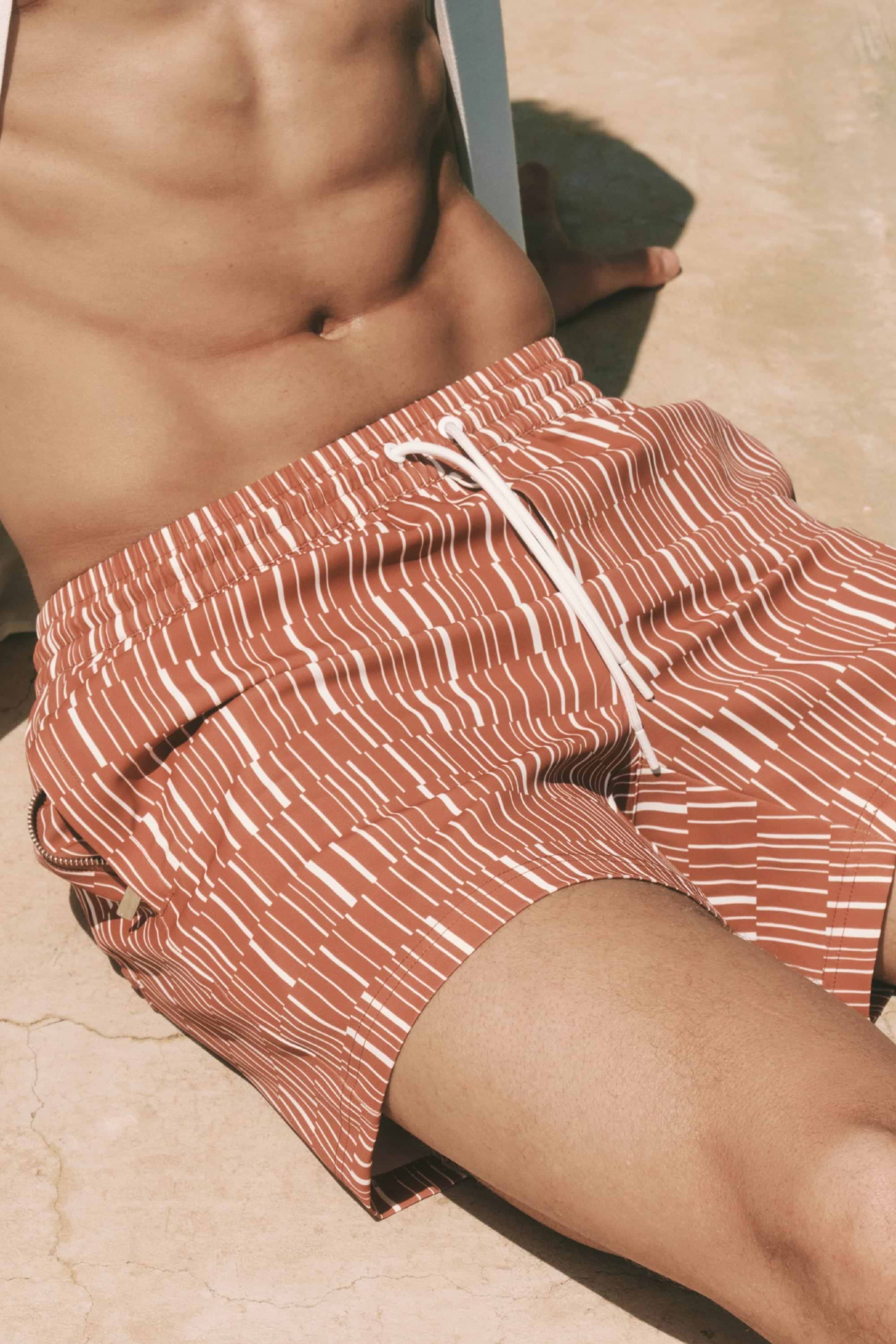 Chalco Elasticated Waist Swim Short - Rust/Ecru