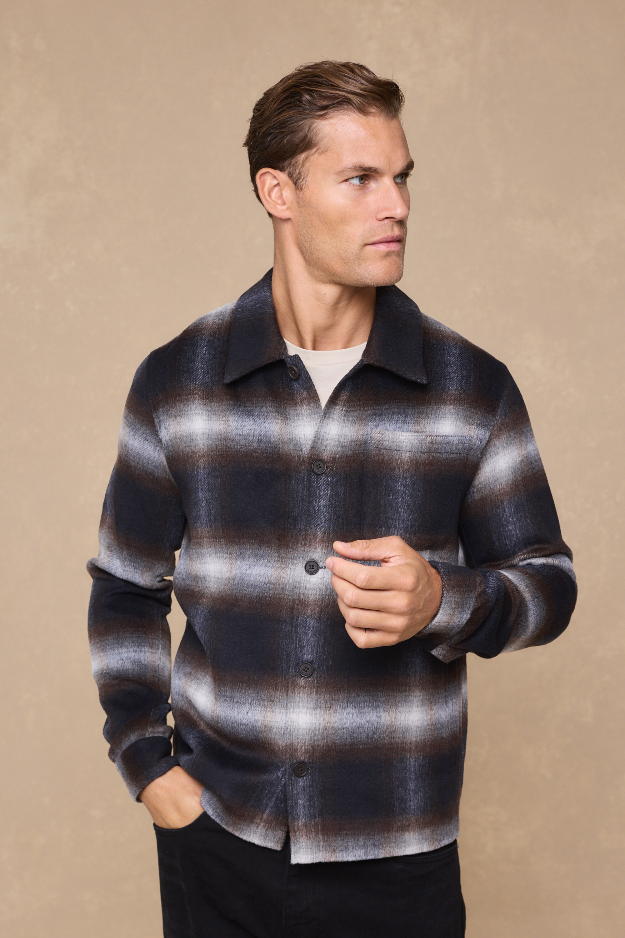 Victor Brushed Checked Overshirt - Check