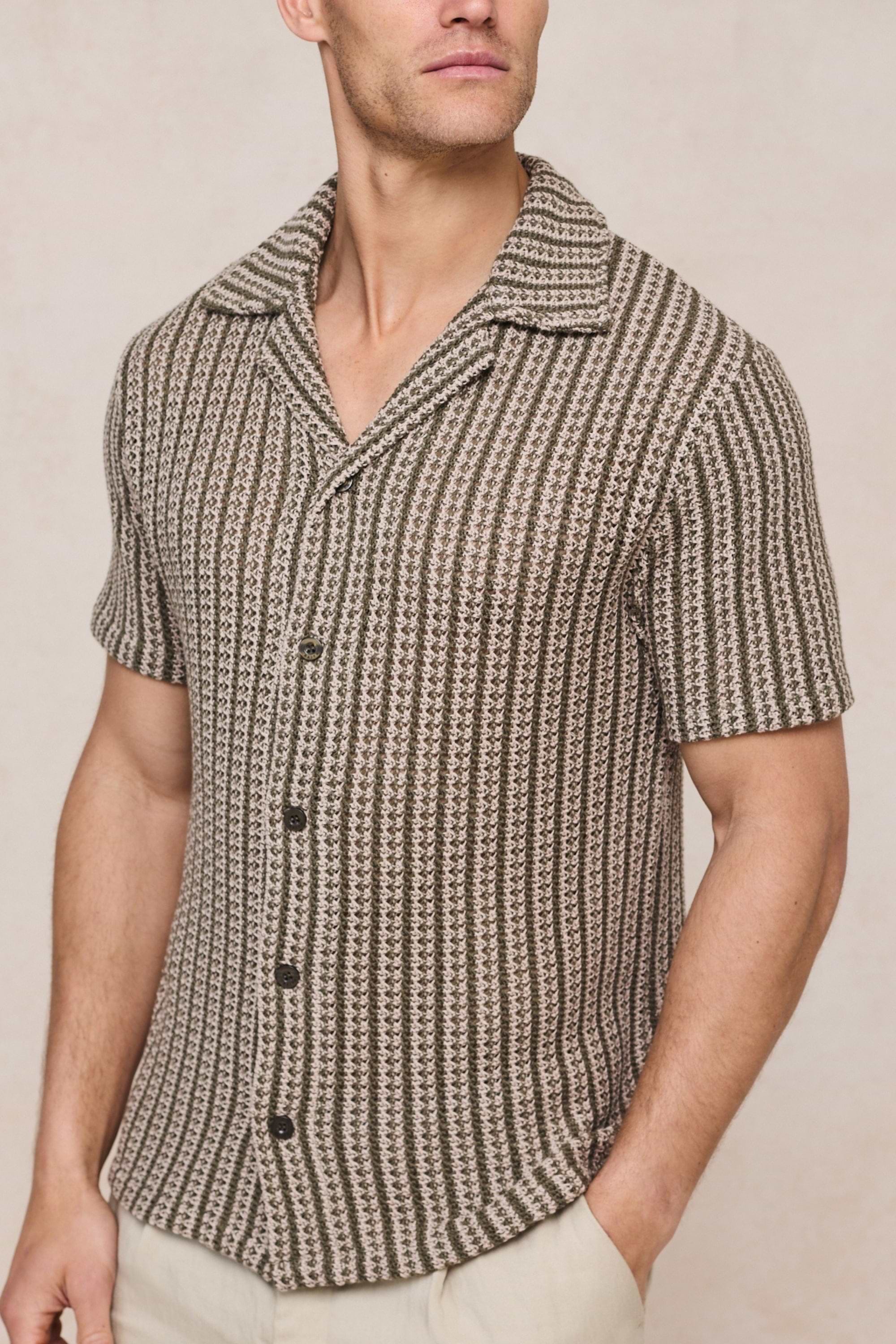 Salvador Knitted Camp Collar Shirt - Khaki/Sand