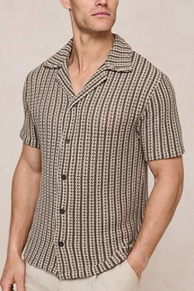 Salvador Knitted Camp Collar Shirt - Khaki/Sand