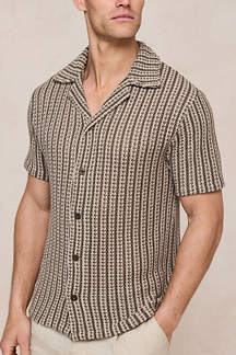 Salvador Knitted Camp Collar Shirt - Khaki/Sand