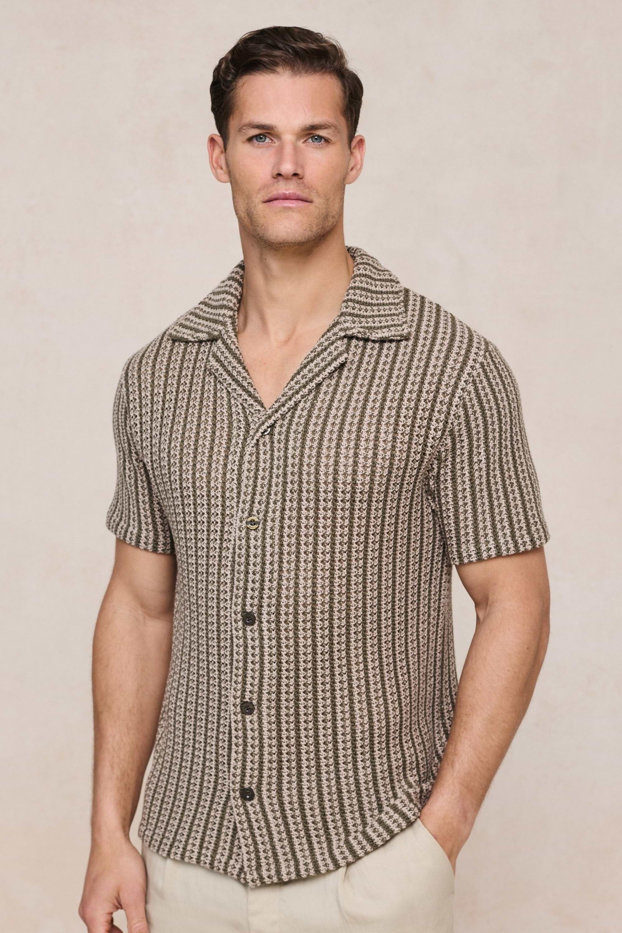 Salvador Knitted Camp Collar Shirt - Khaki/Sand