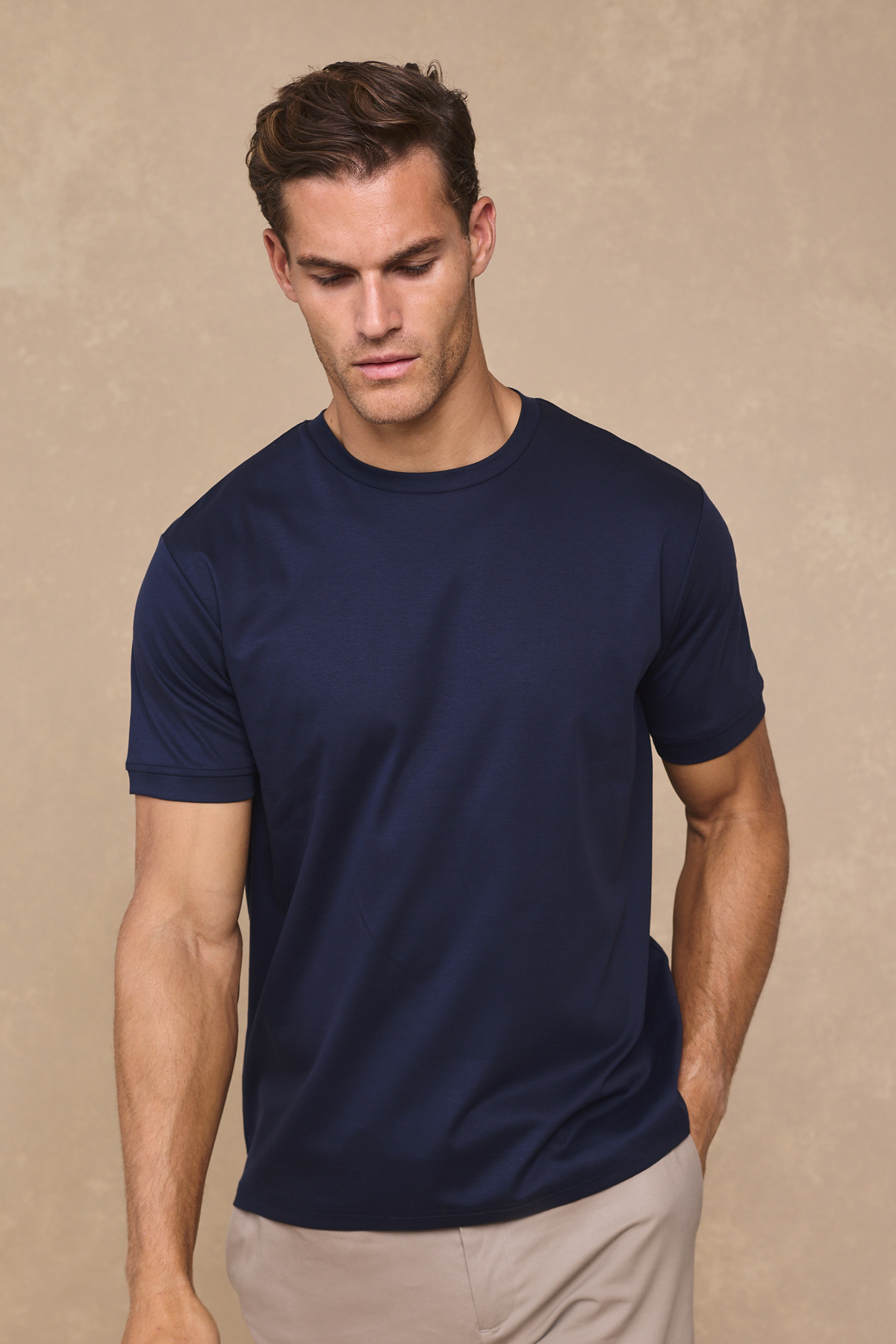 Luxuriöses merzerisiertes T-Shirt – Marineblau 