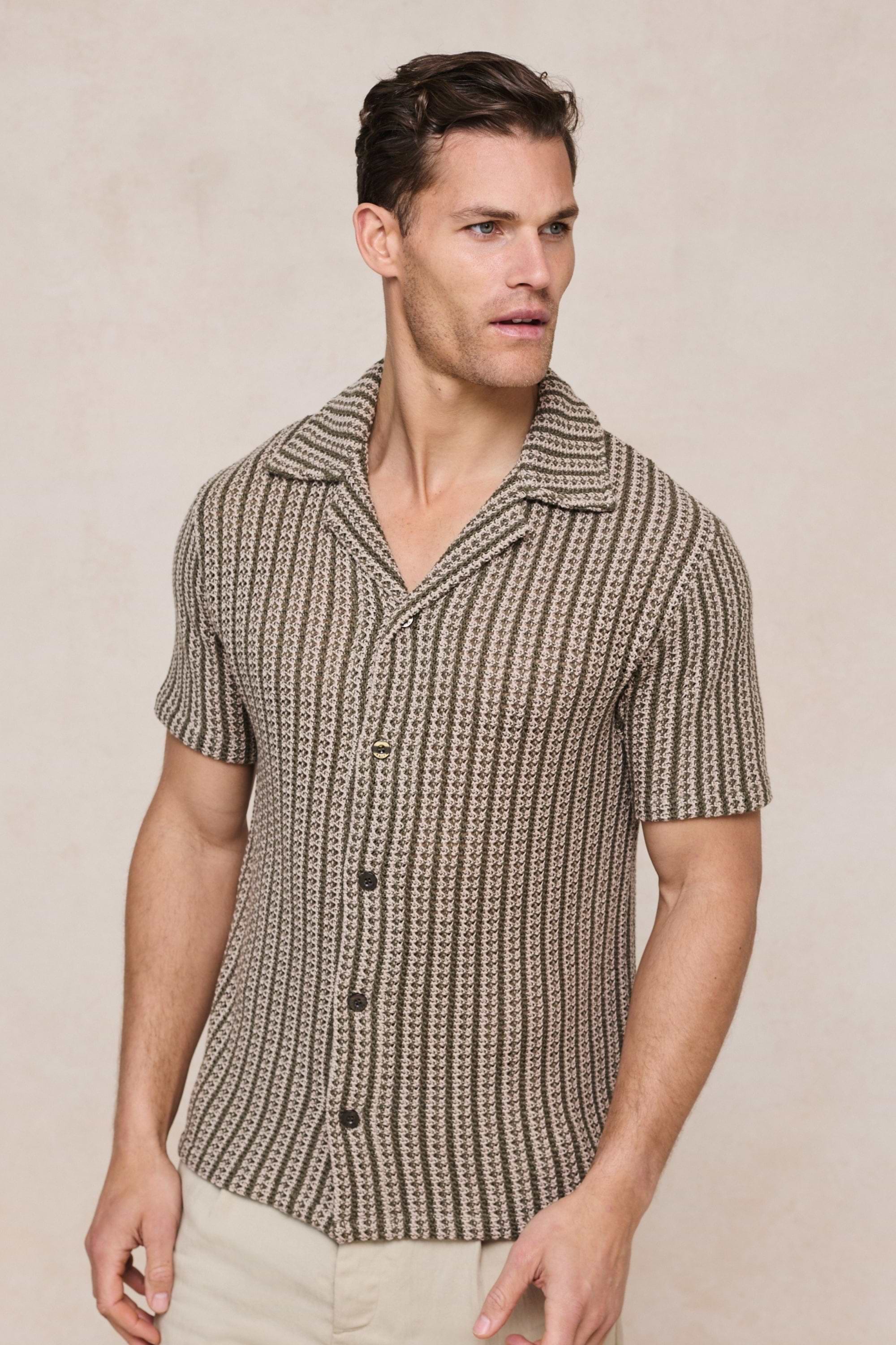 Salvador Knitted Camp Collar Shirt - Khaki/Sand