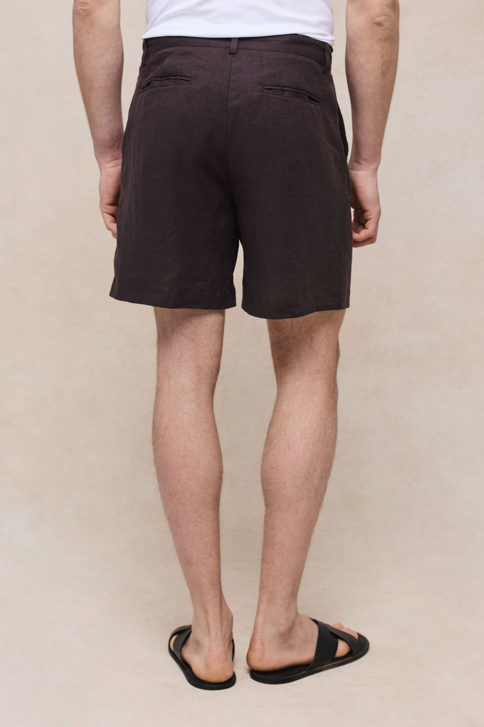 Javier Pleated Waistband Linen Short - Brown