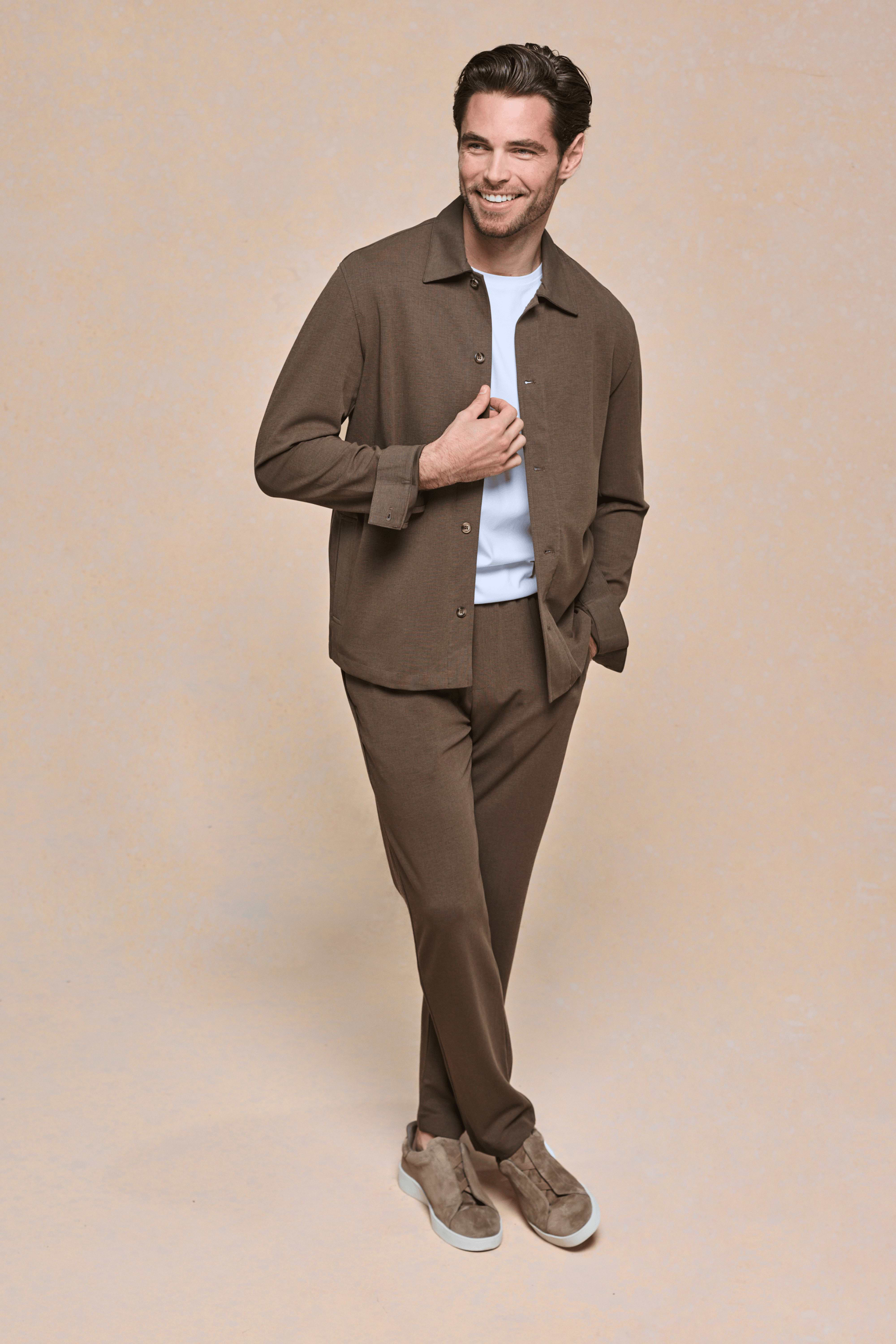 Geneva Textured Tapered Trouser - Brown