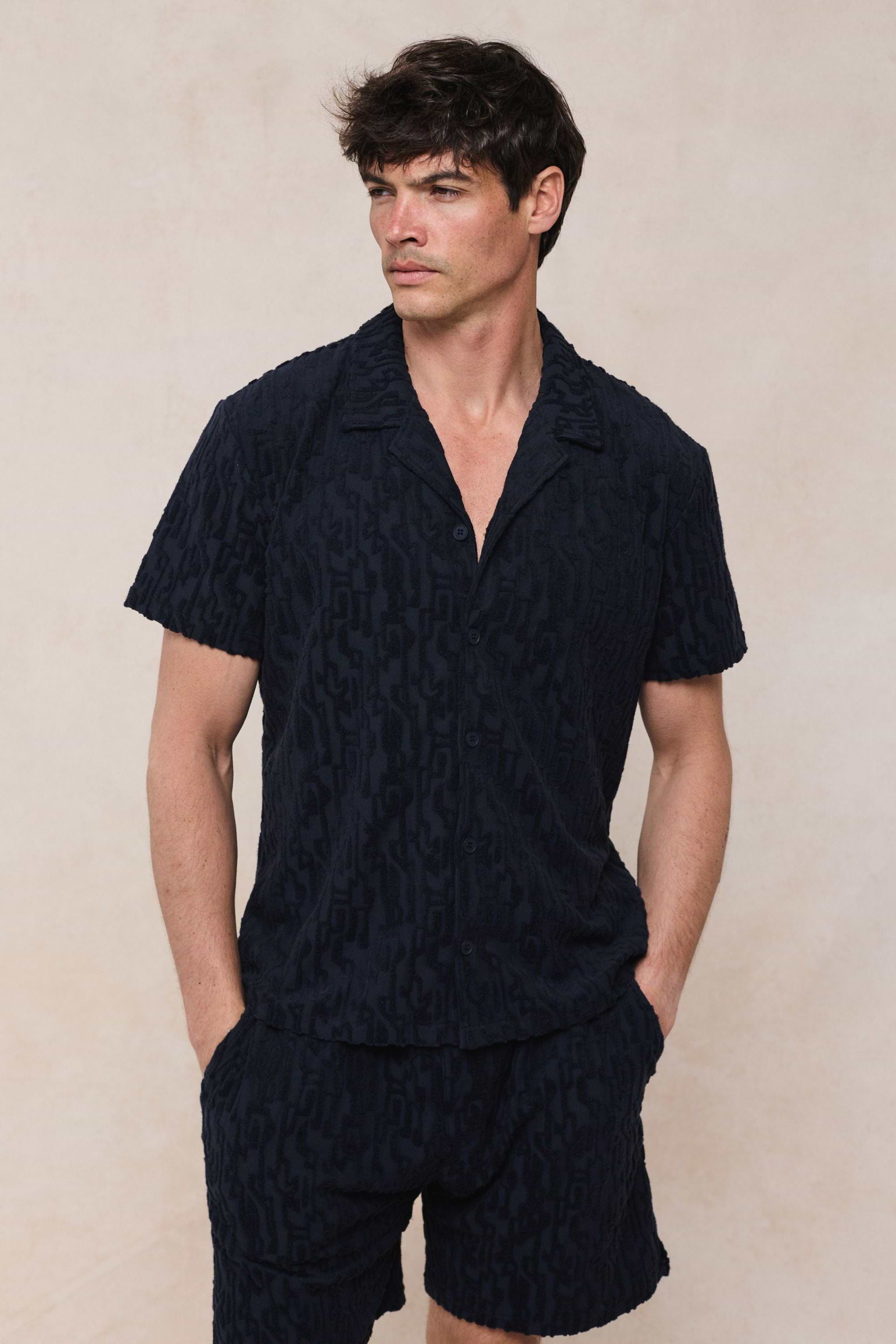 Fausto Flocked Top - Navy