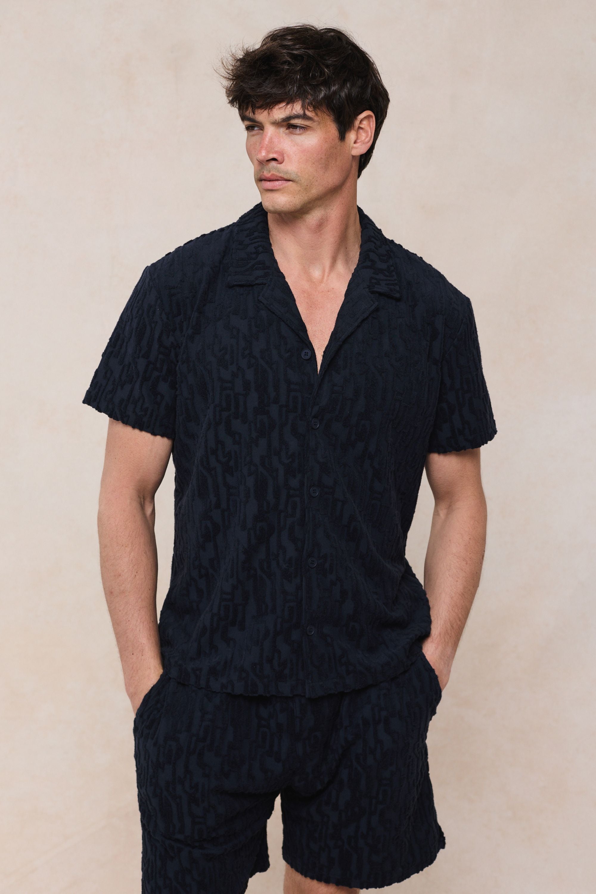 Fausto Flocked Top - Navy