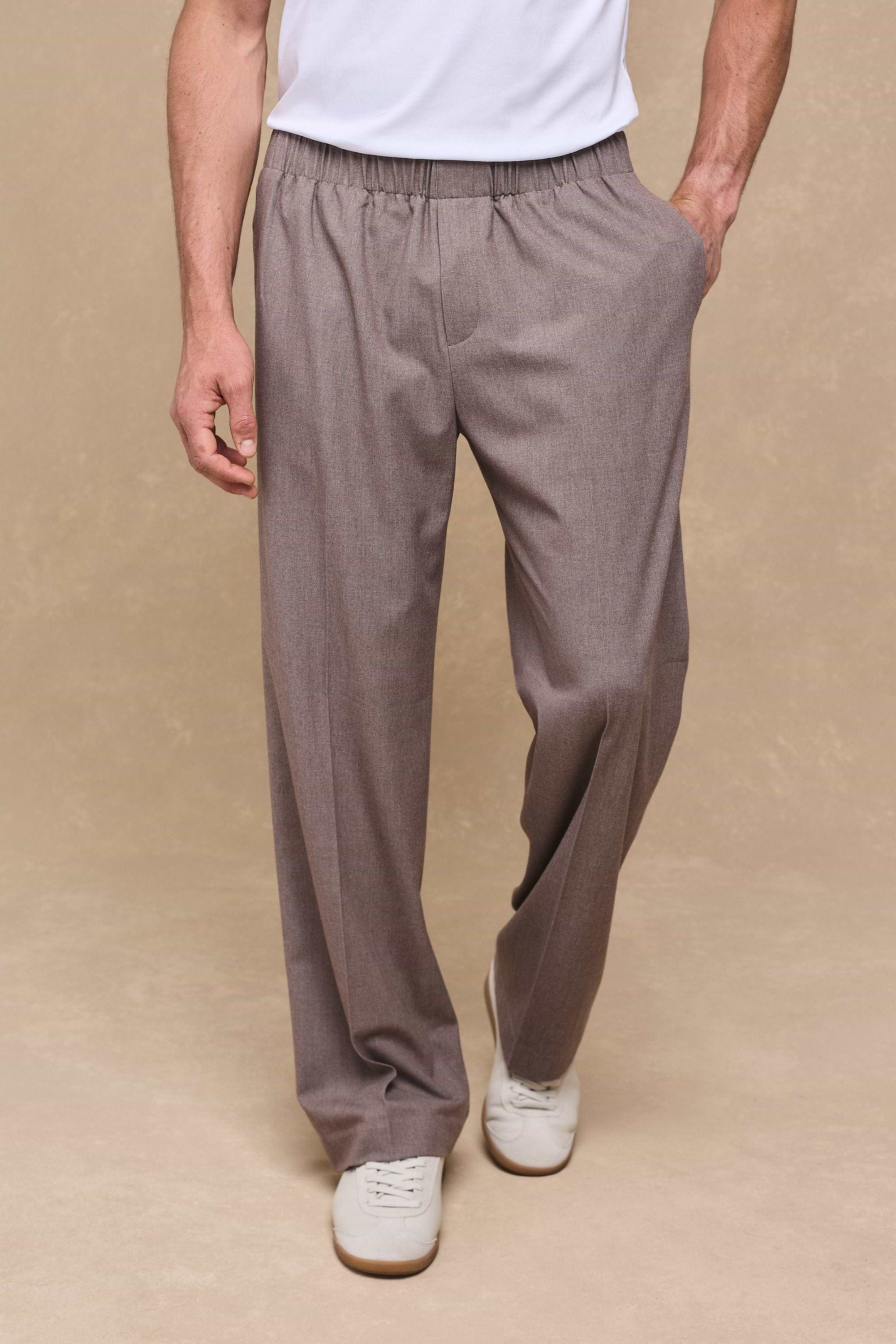 Johan Elasticated Waist Relaxed Fit Trouser - Taupe Marl
