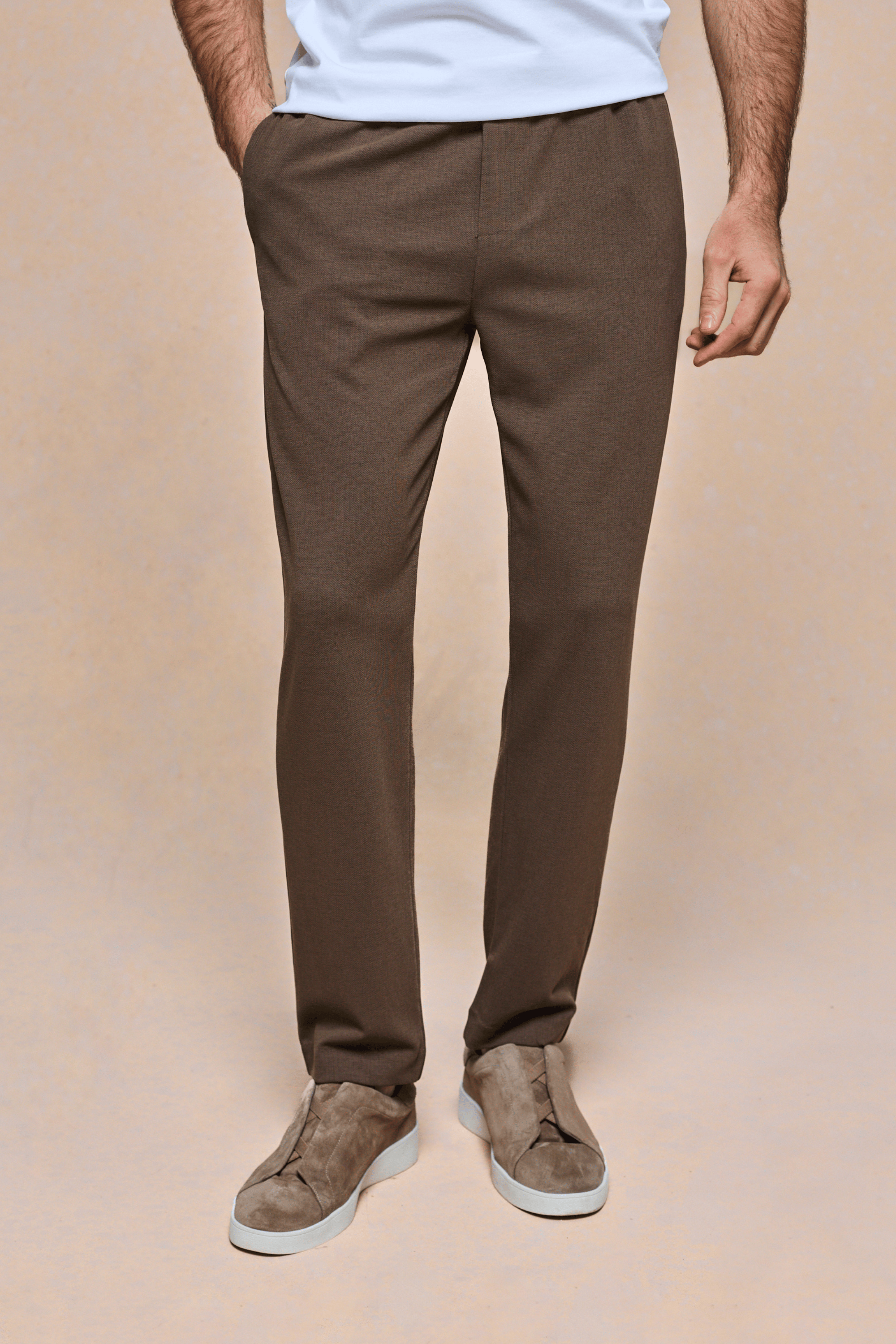 Geneva Textured Tapered Trouser - Brown