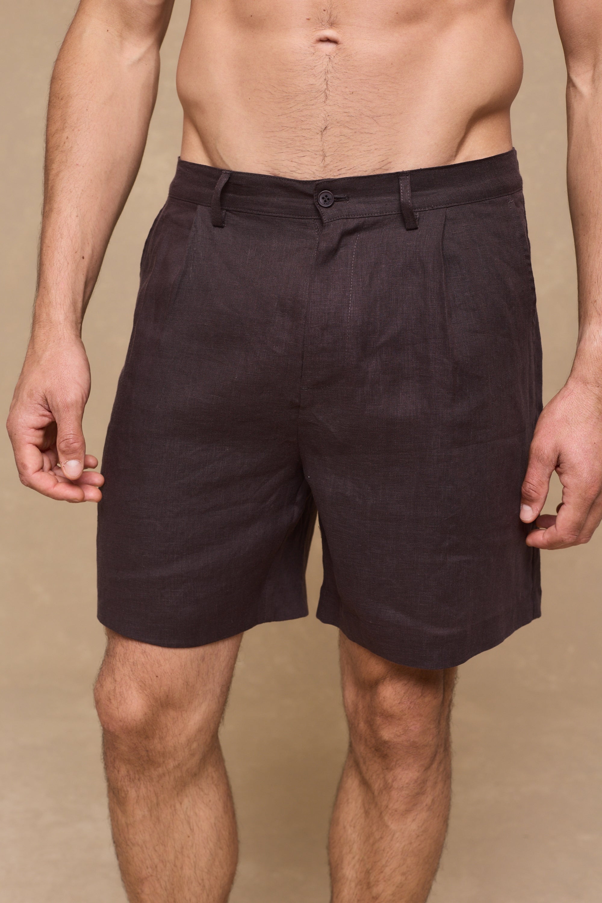 Javier Pleated Waistband Linen Short - Brown