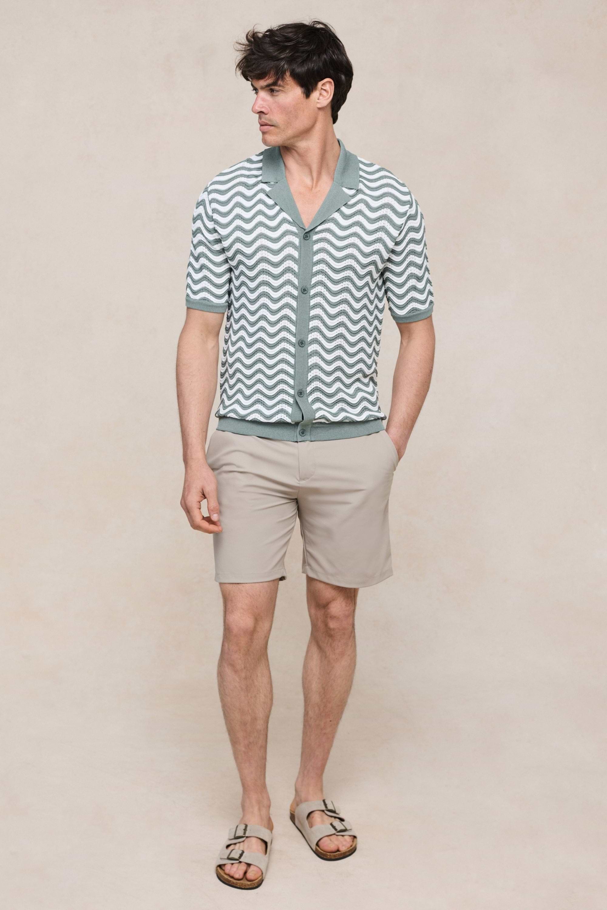 Serenita Knitted Shirt - Sage/White