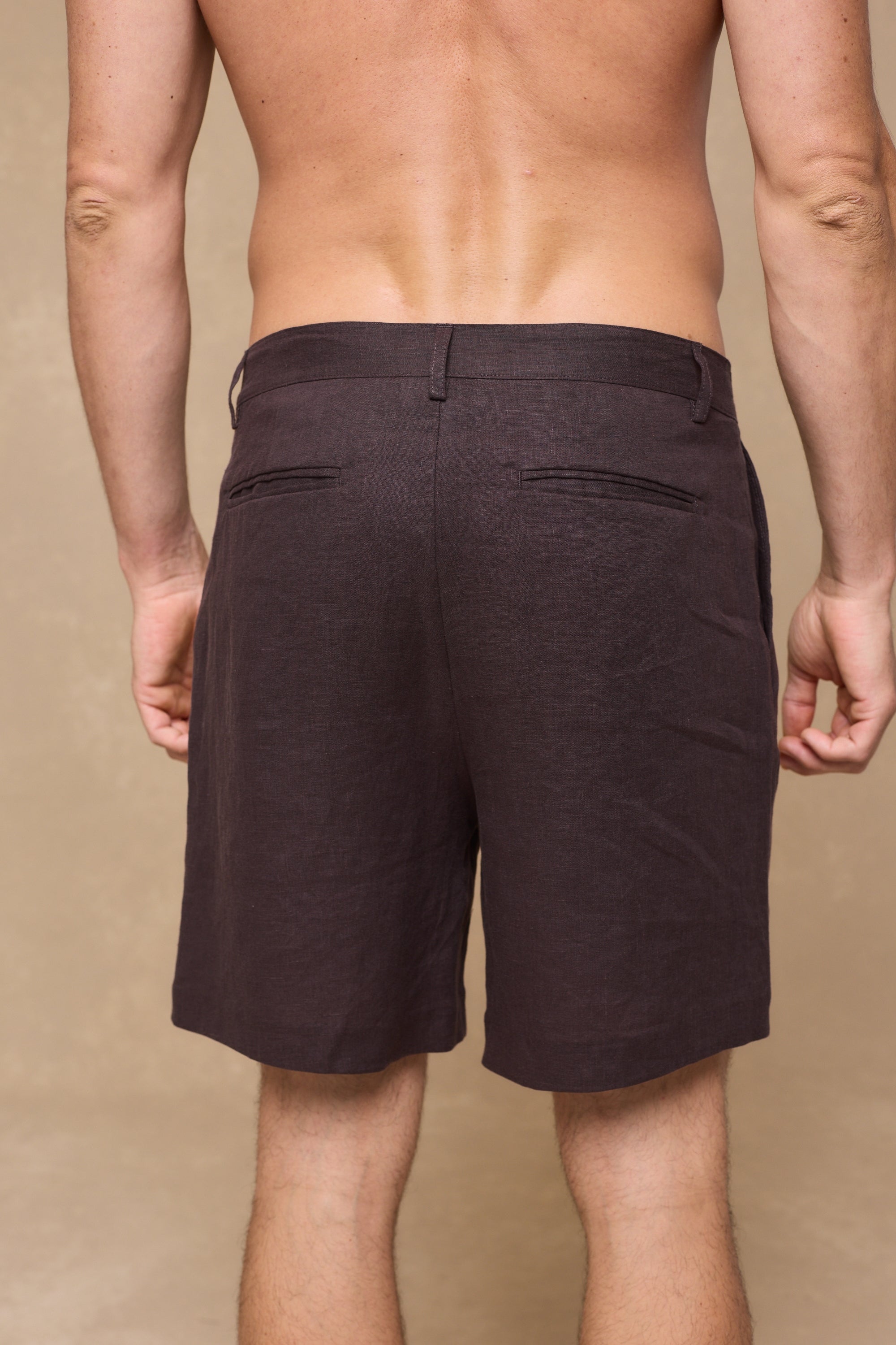Javier Pleated Waistband Linen Short - Brown