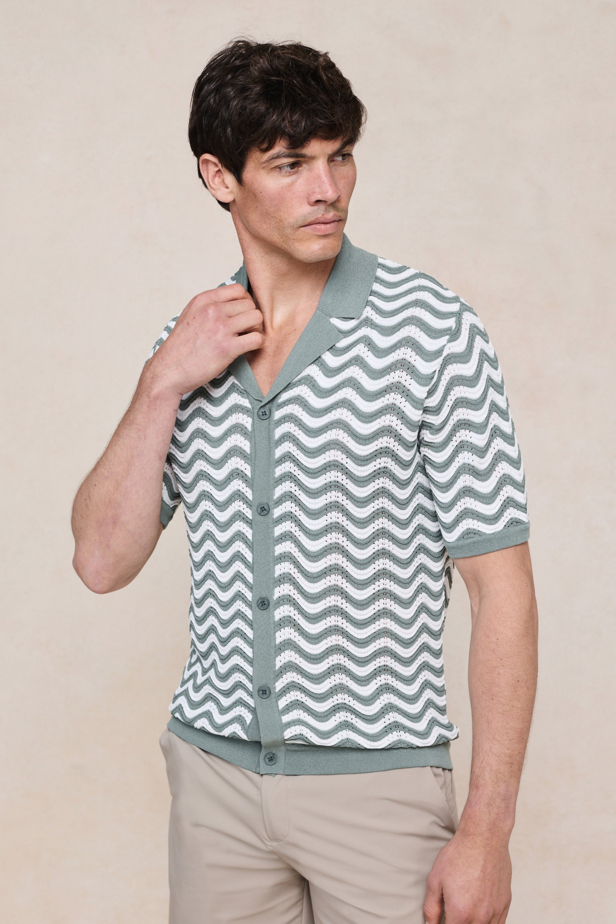 Serenita Knitted Shirt - Sage/White