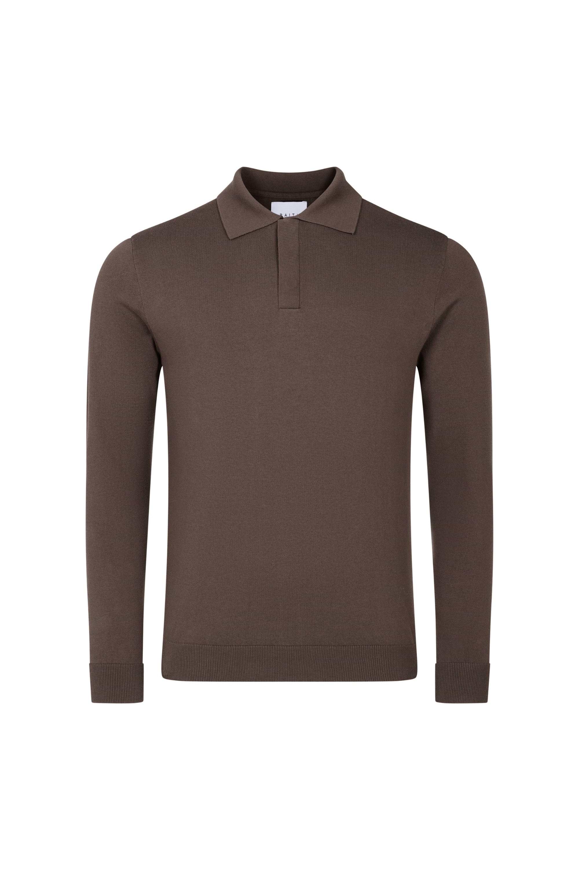 Andre Cotton Long Sleeve Button Polo - Mocha