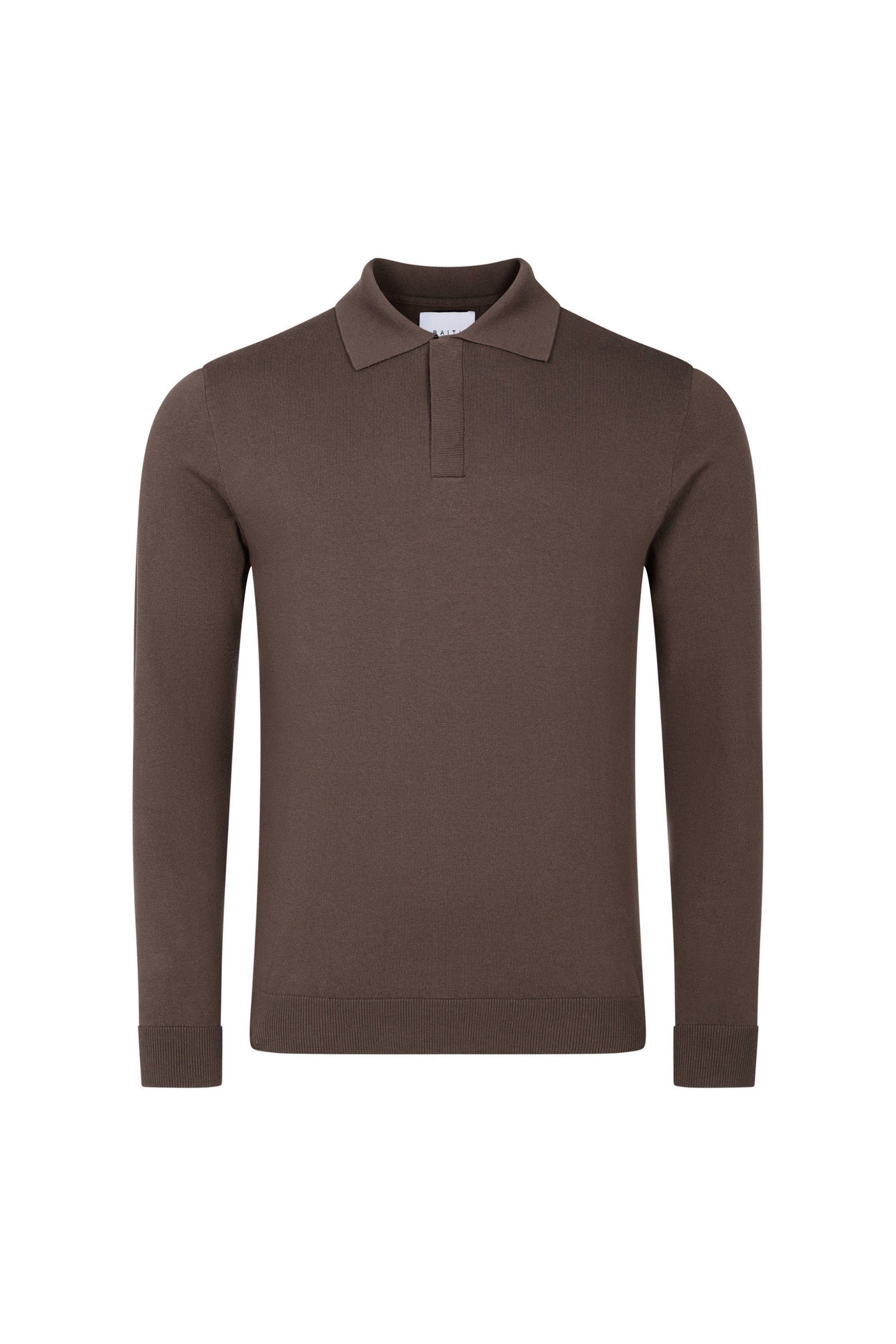 Andre Cotton Long Sleeve Button Polo - Mocha