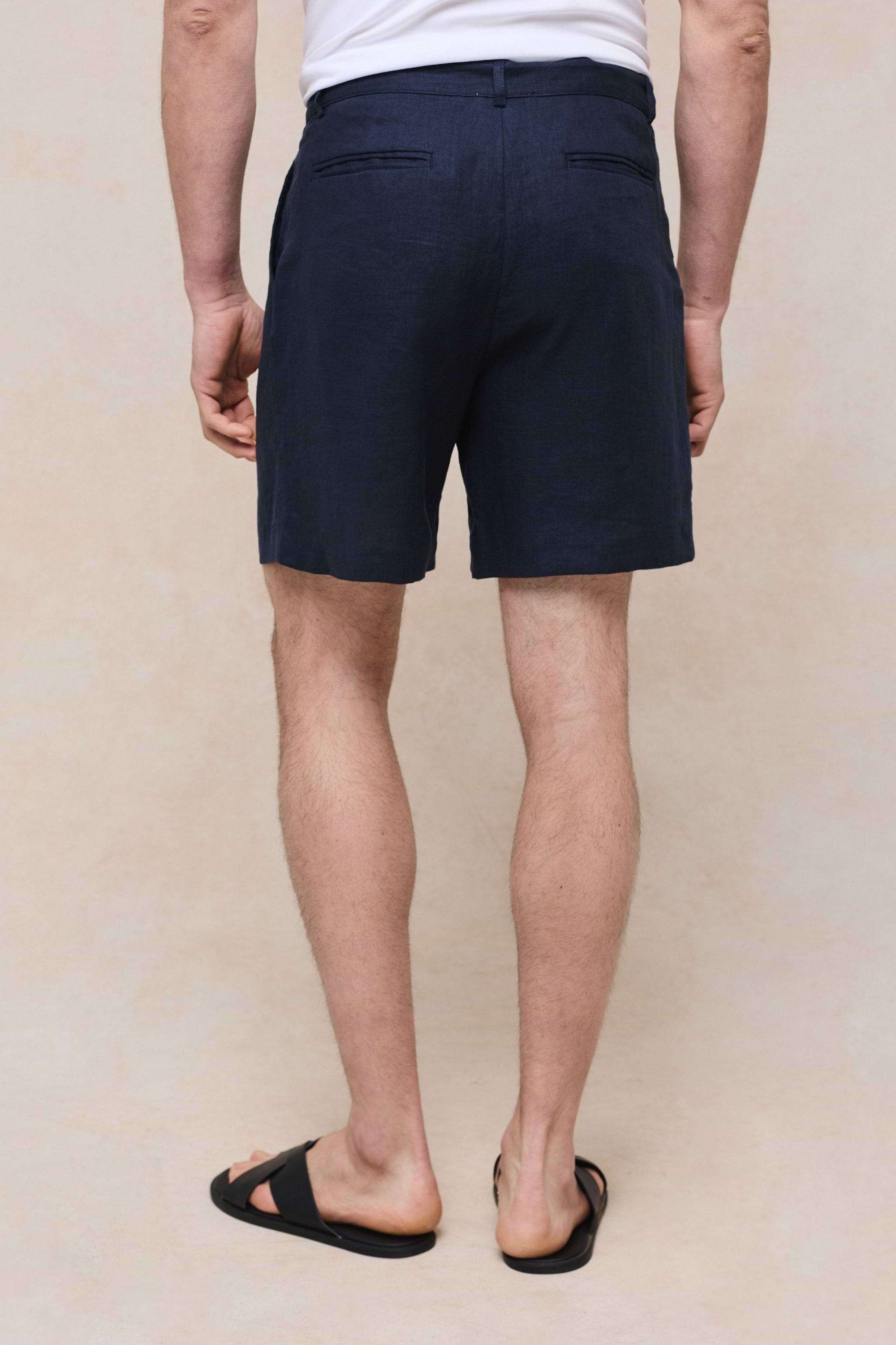 Javier Pleated Waistband Linen Short - Navy