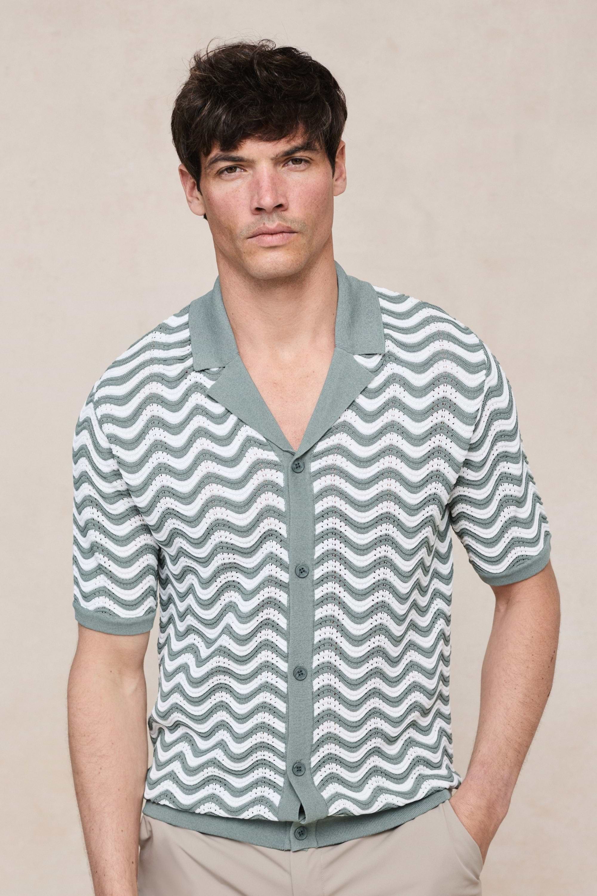 Serenita Knitted Shirt - Sage/White