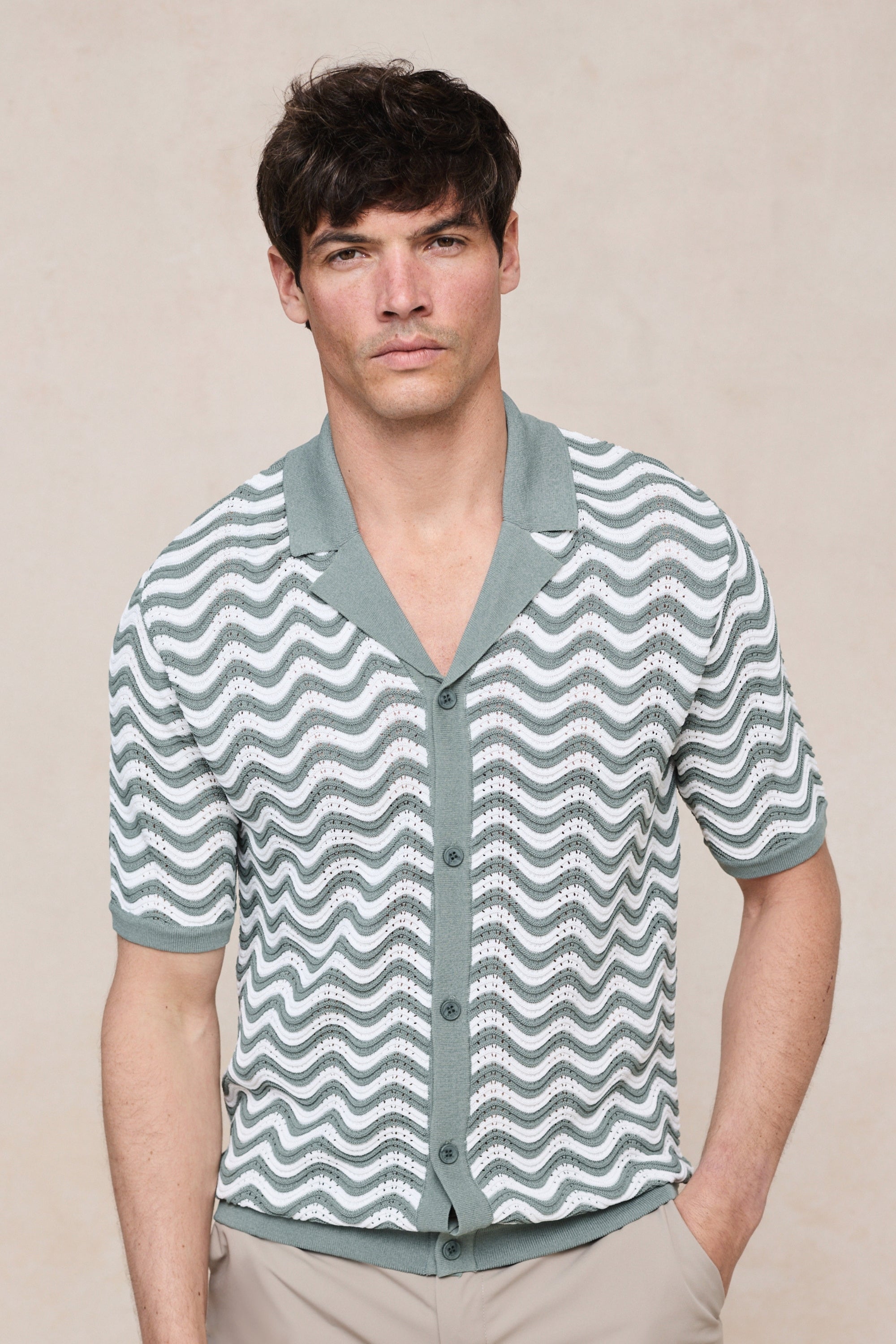 Serenita Knitted Shirt - Sage/White