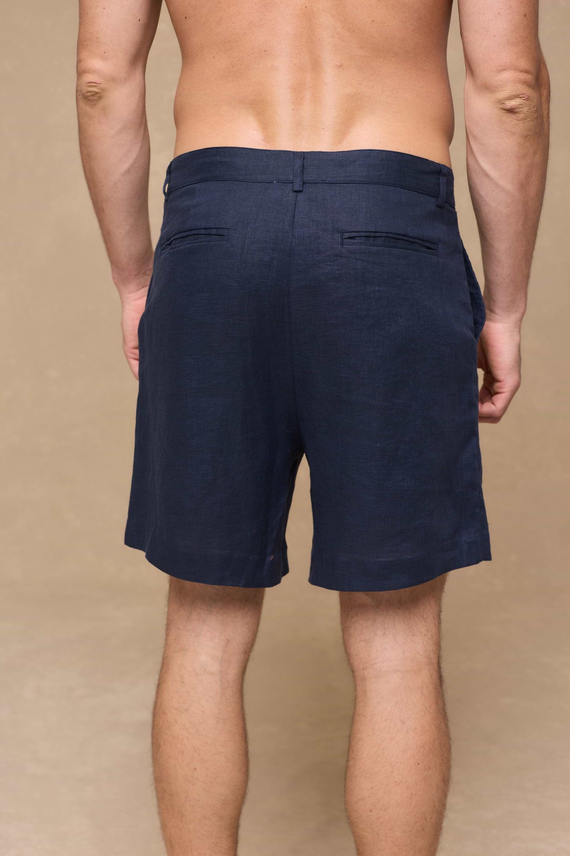 Javier Pleated Waistband Linen Short - Navy