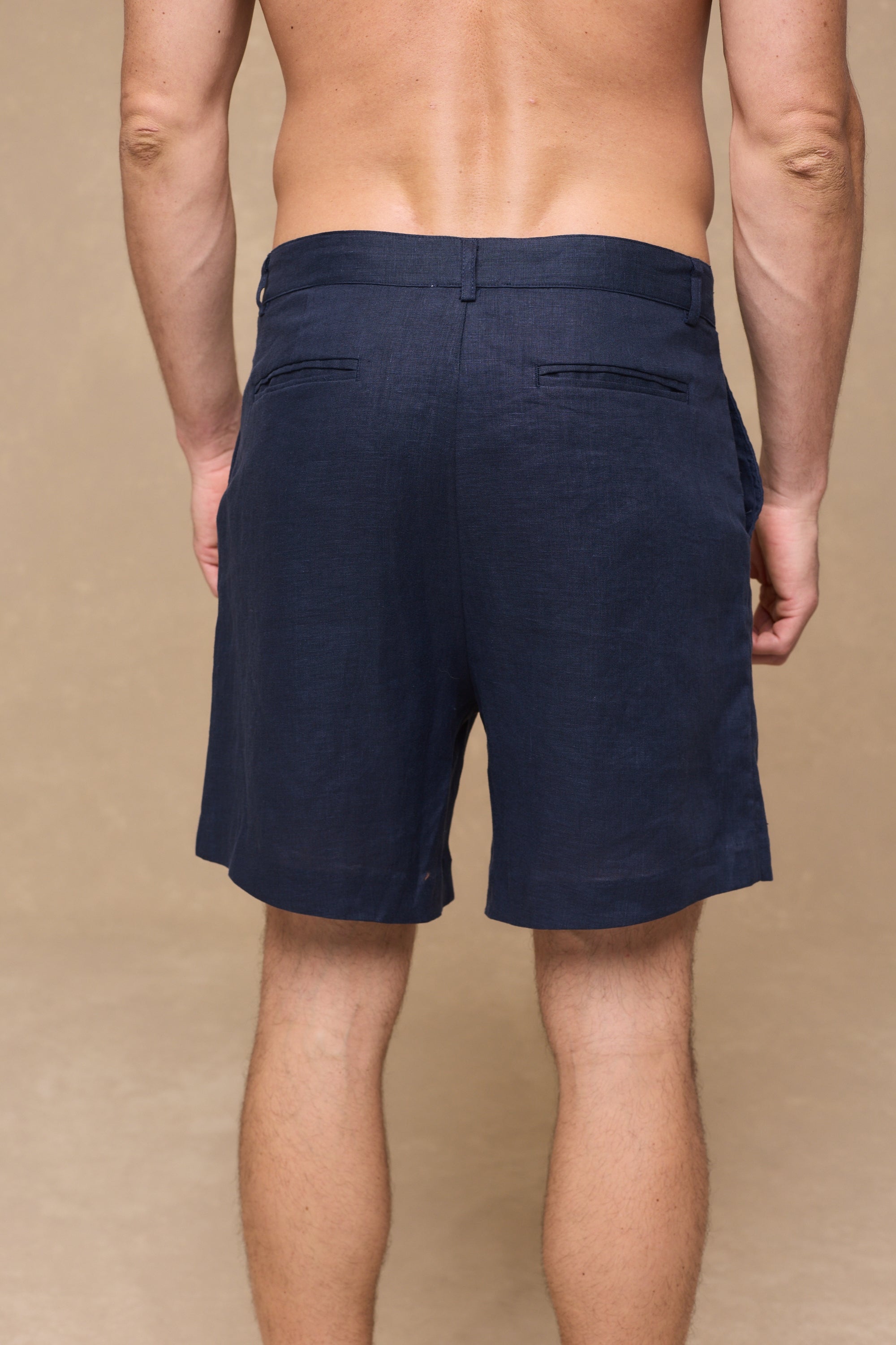 Javier Pleated Waistband Linen Short - Navy