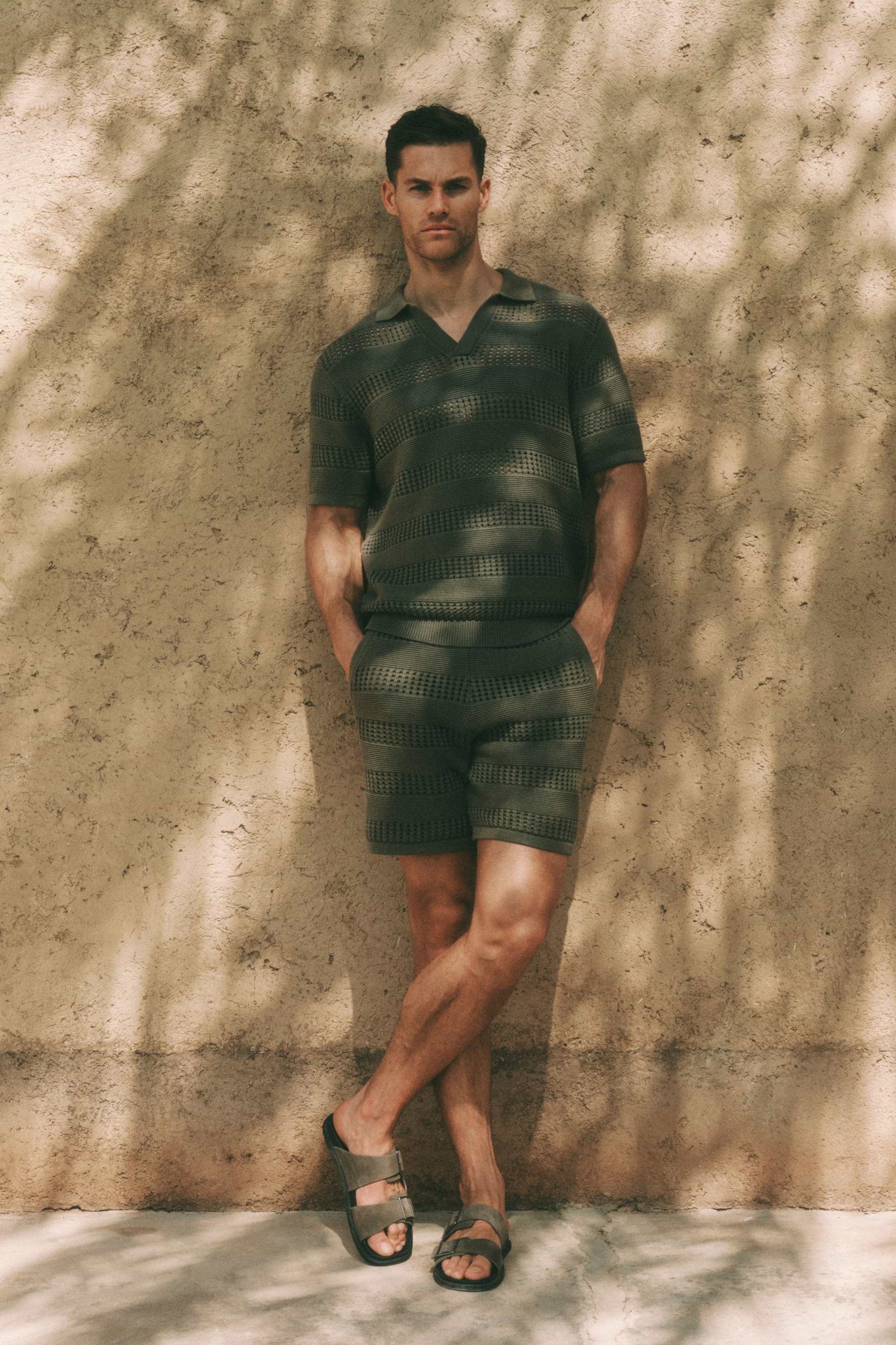 Frattina Crochet Cotton Knit Polo - Sage