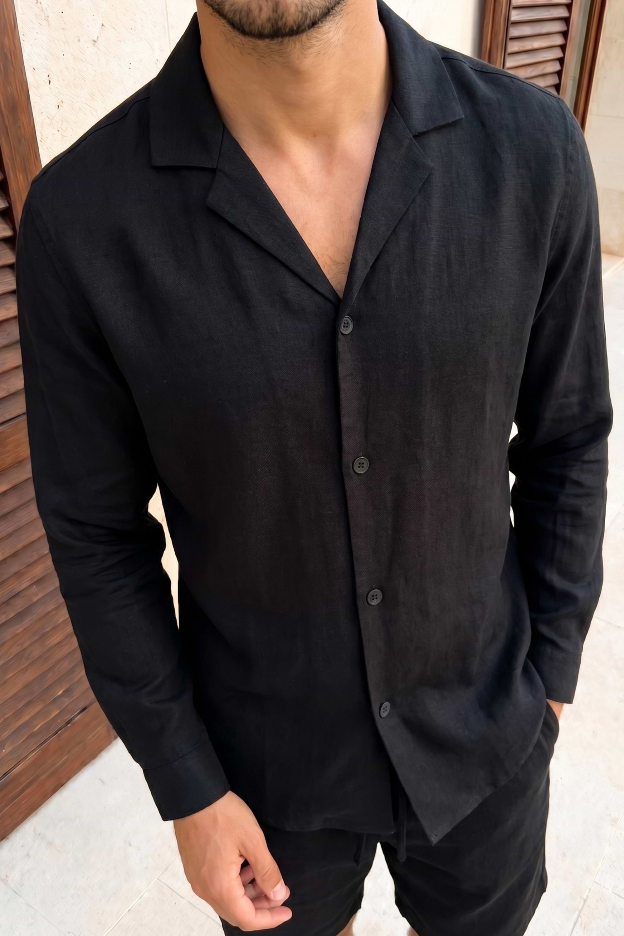 Camisole-Leinenhemd - Schwarz