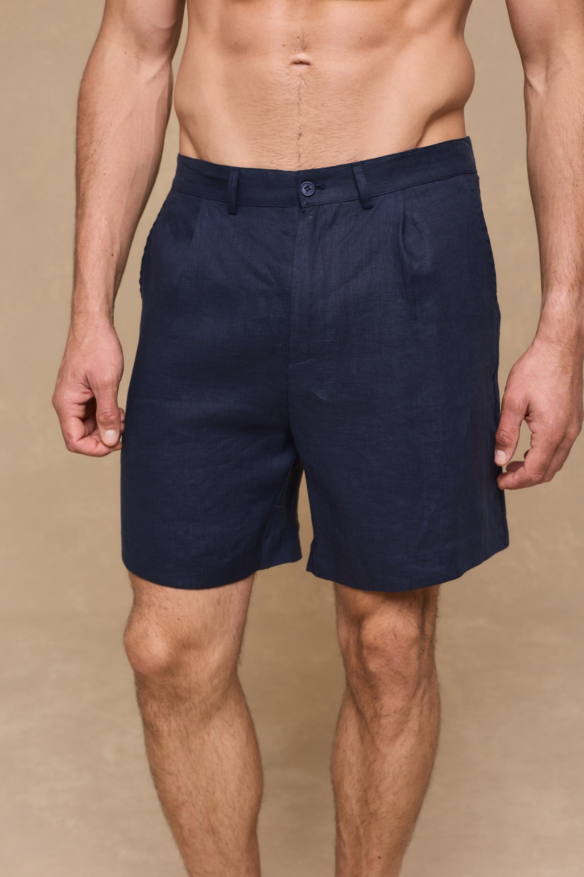 Javier Pleated Waistband Linen Short - Navy
